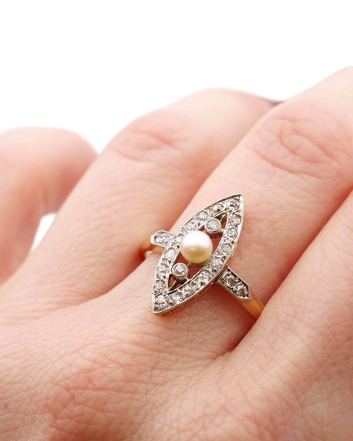 Edwardian diamond pearl ring
