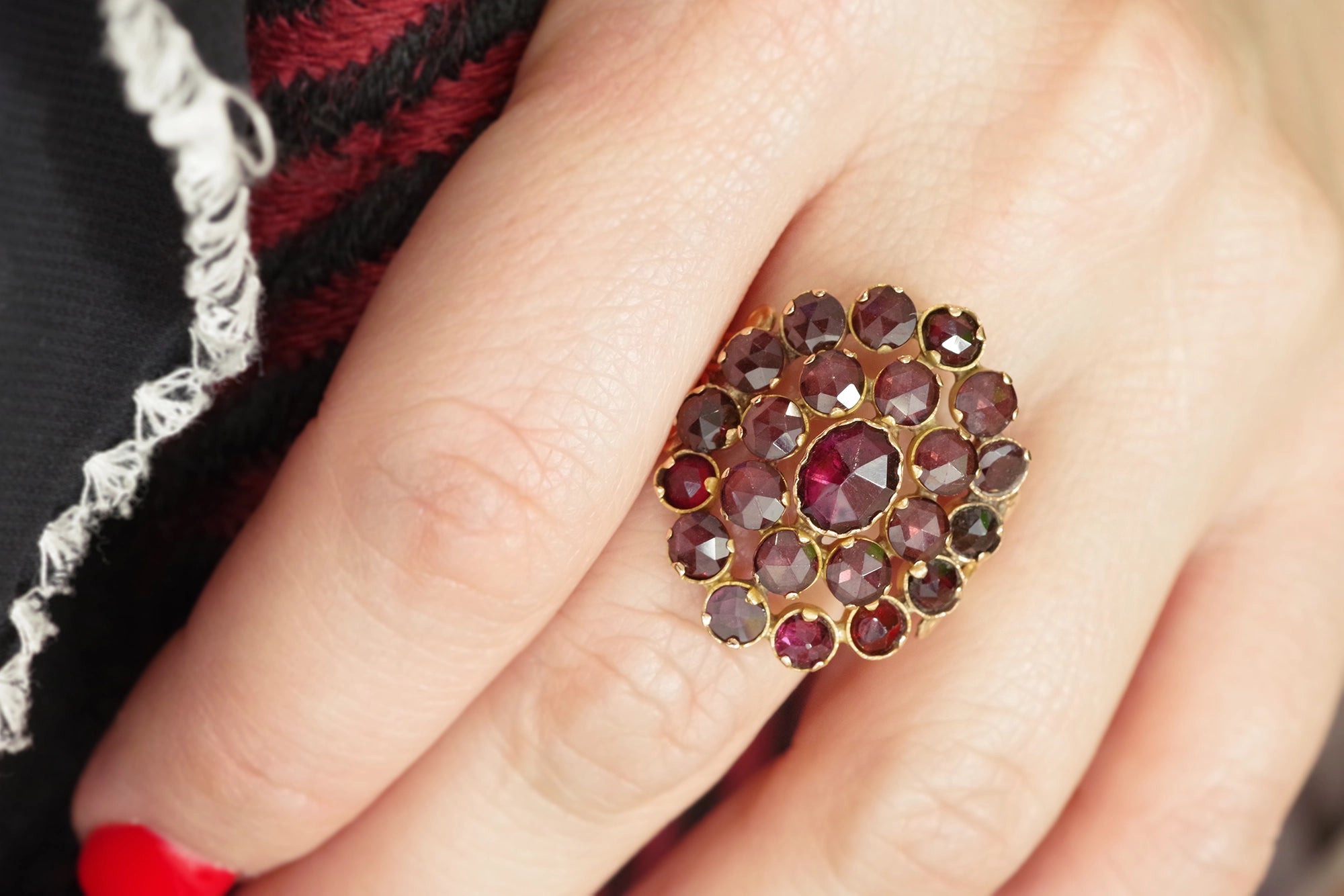 Antique cluster perpignan garnet ring