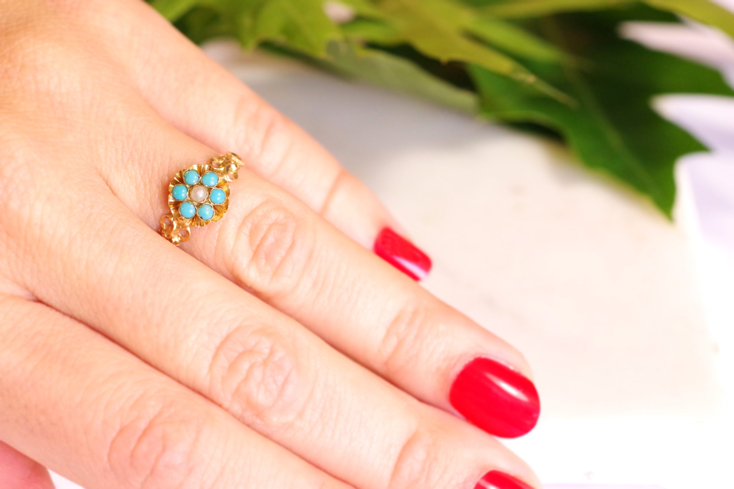 vintage cluster turquoise 18k gold ring