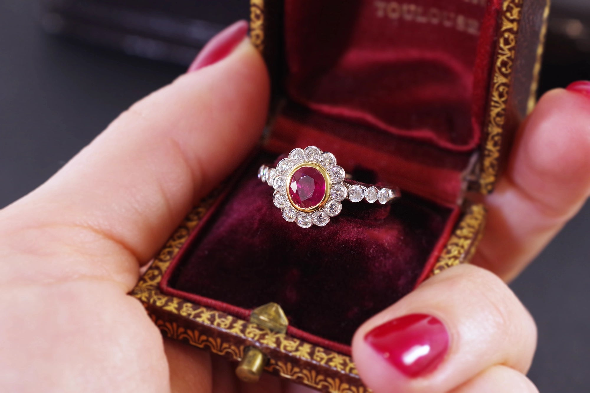 bridal cluster ruby ring