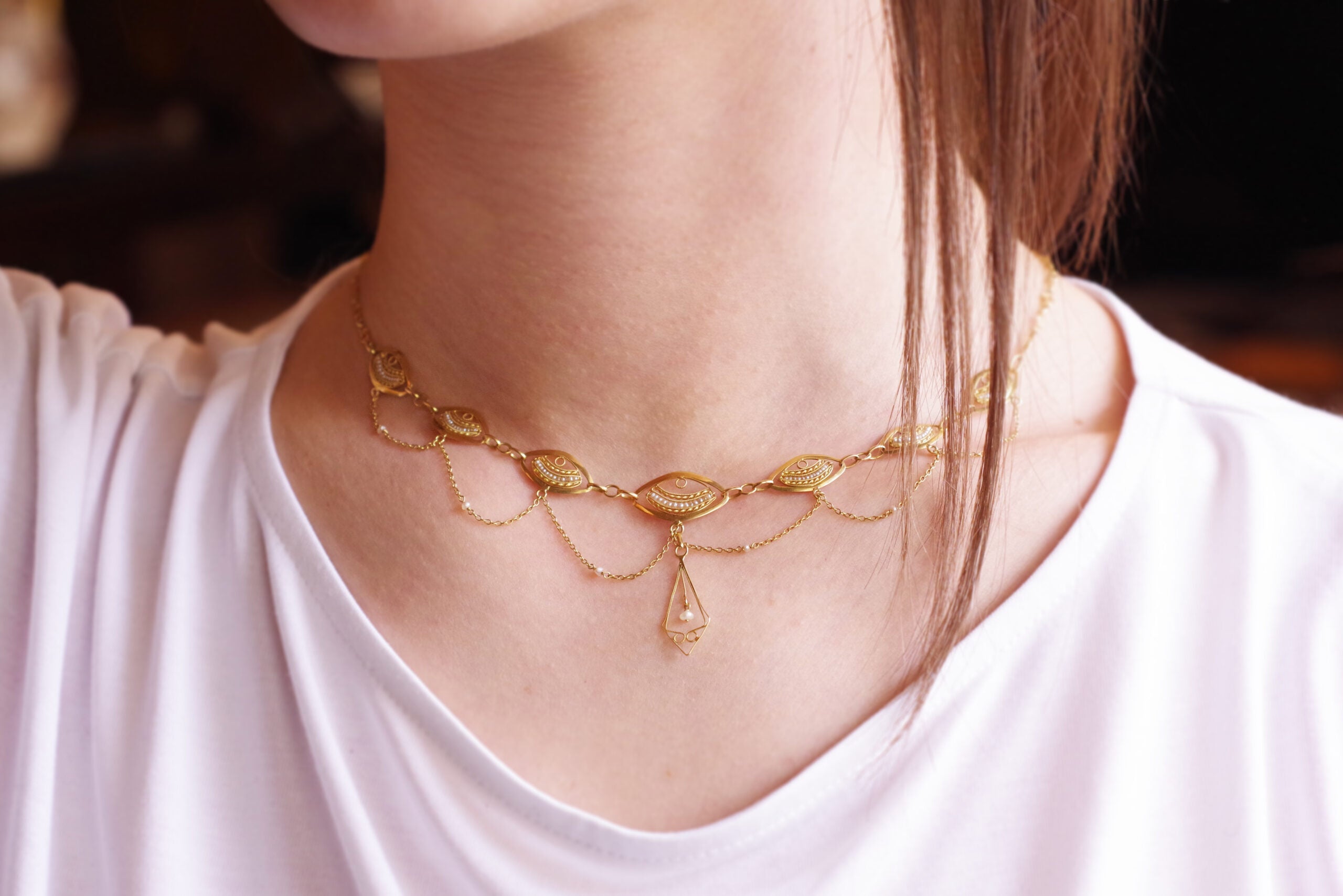 Collier ancien draperie or 18k