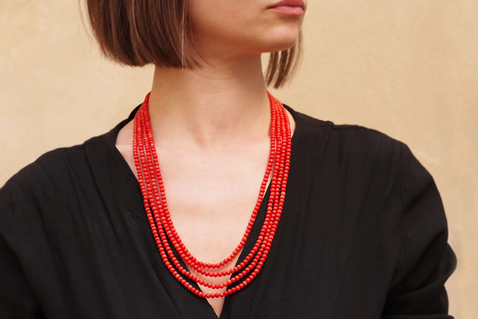 Collier sautoir perles corail