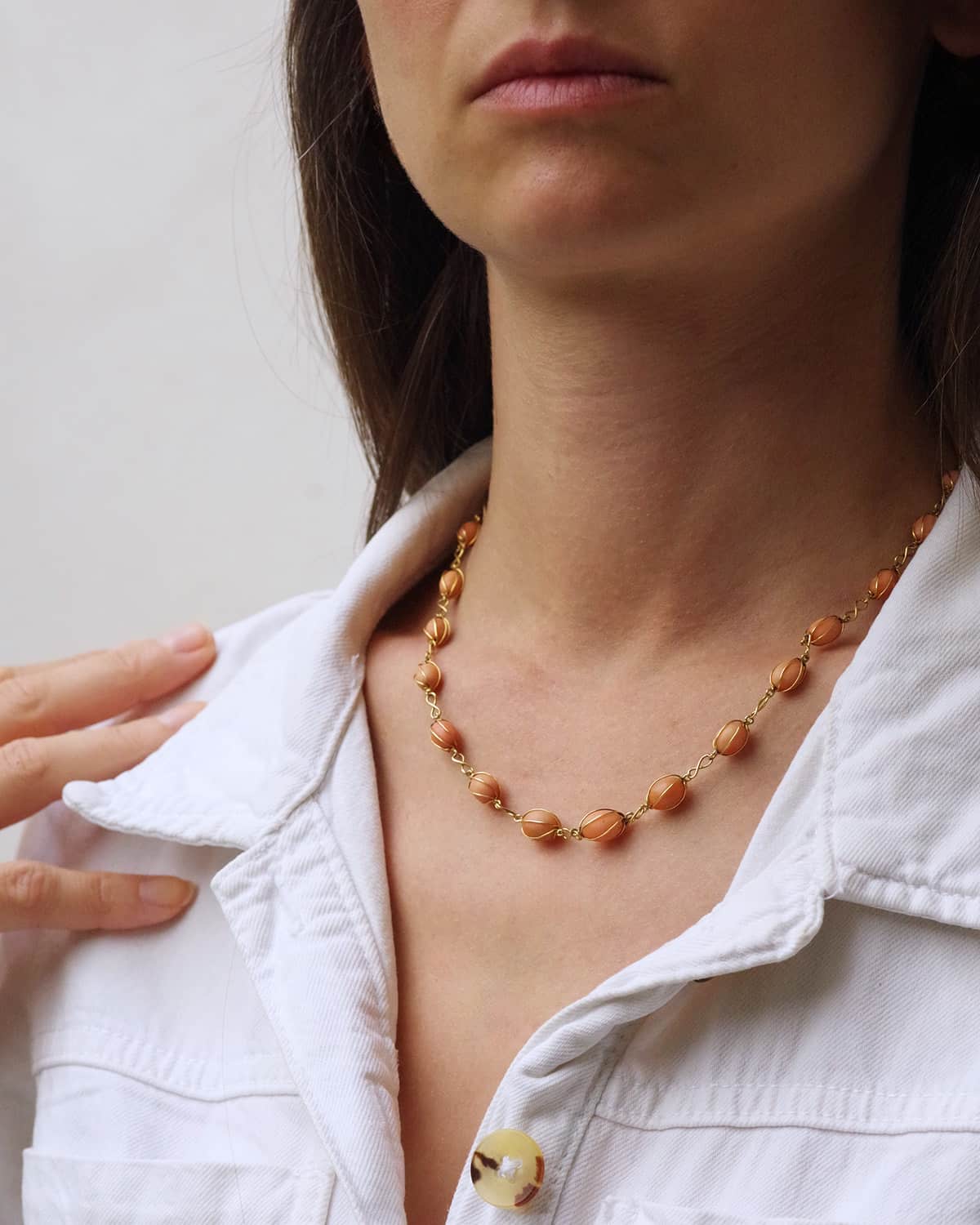 Modernist coral pearl necklace