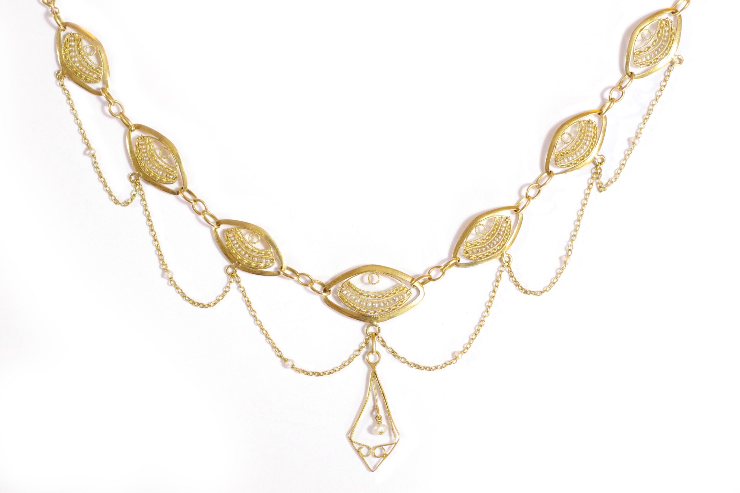 collier draperie ancien filigrane or 18k