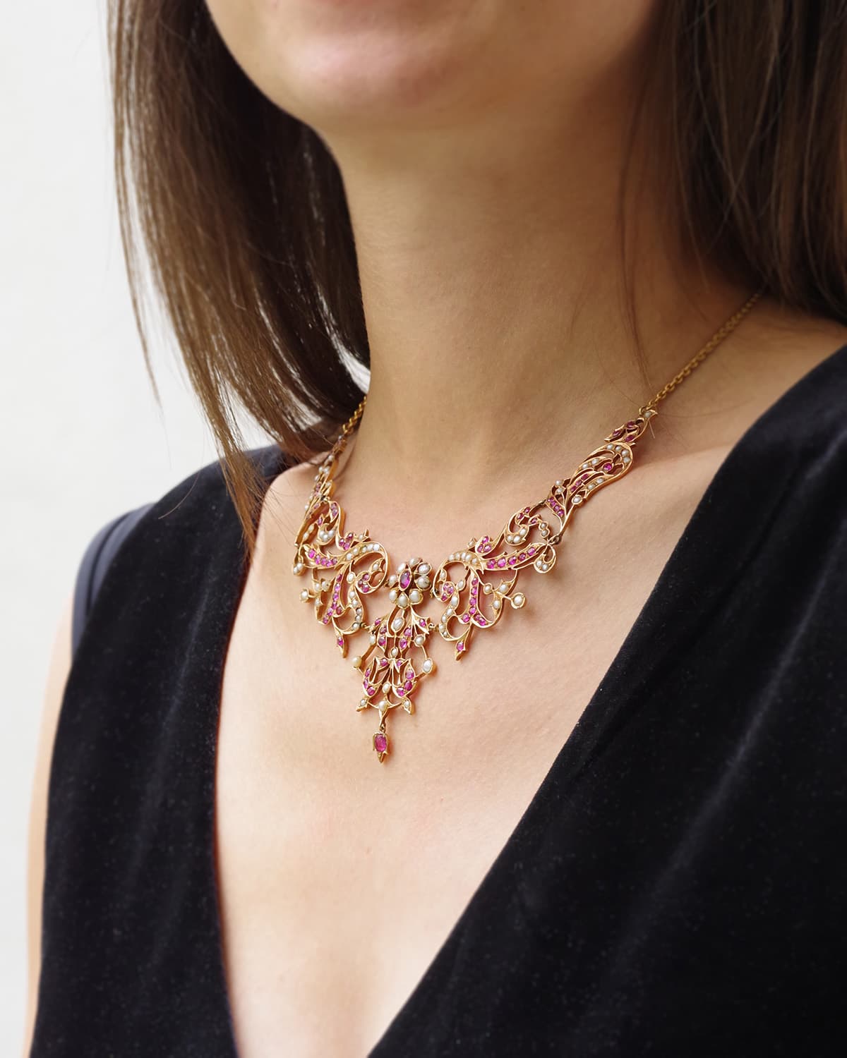 Collier rubis perles fines en or