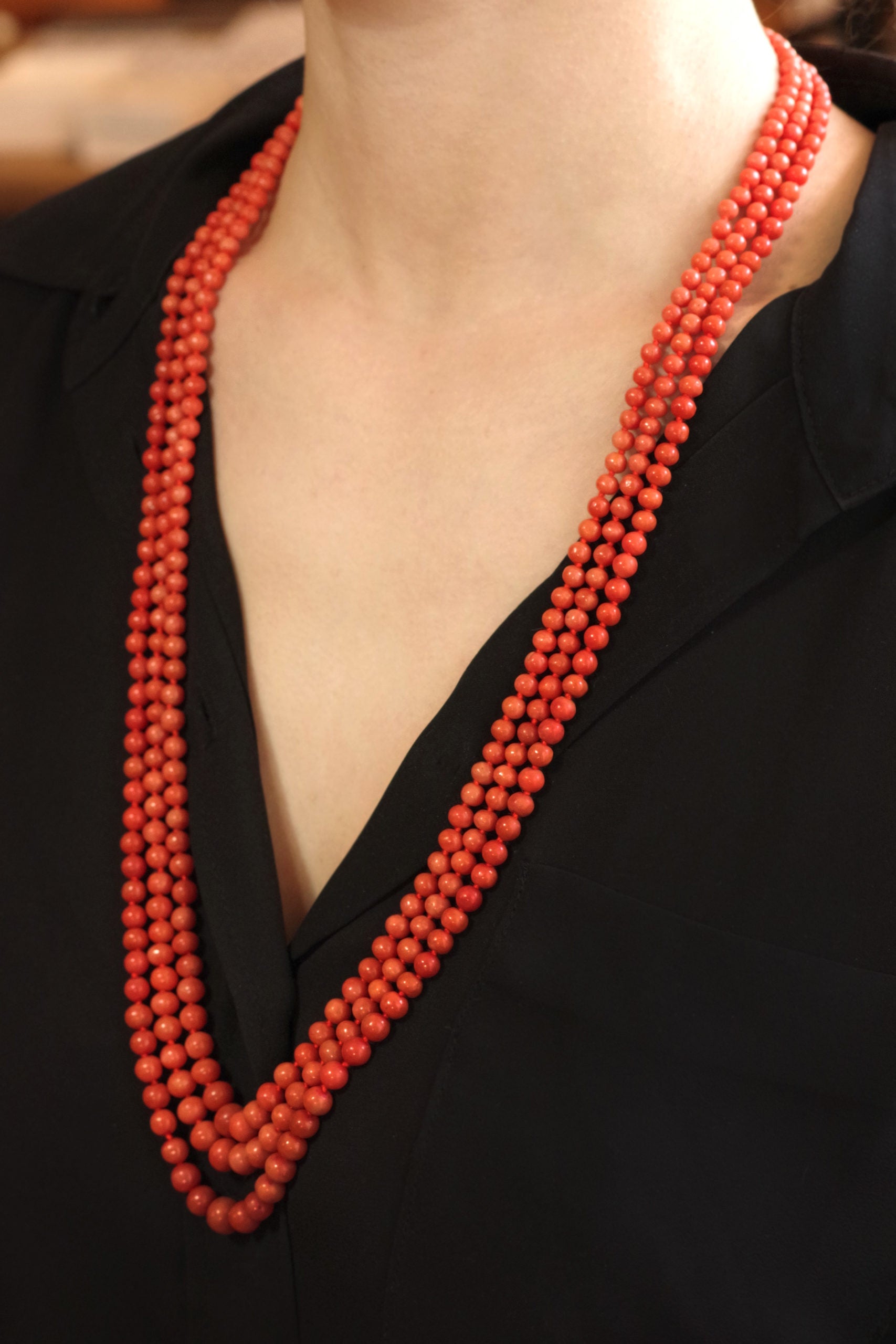 collier sautoir corail et fermoir en or