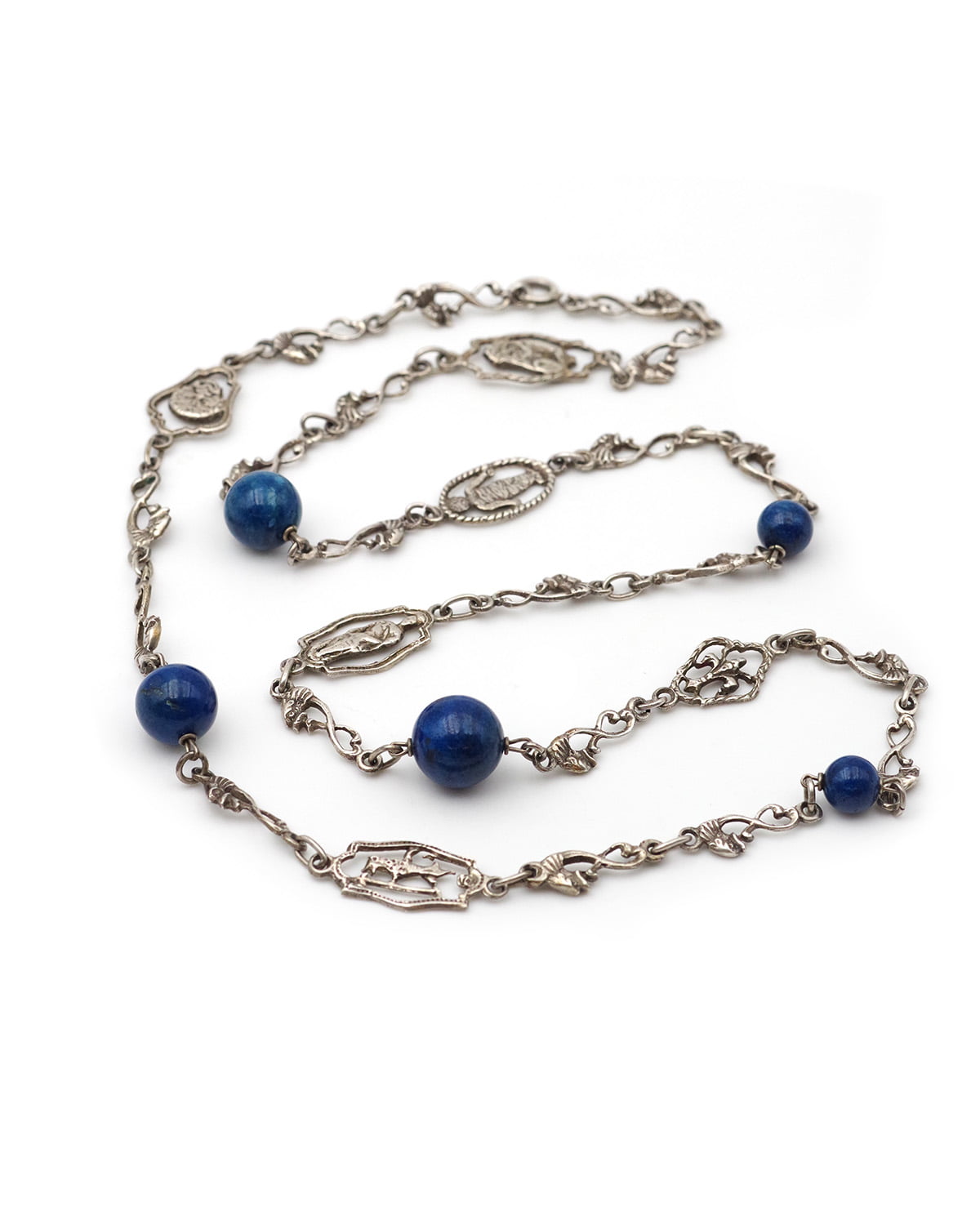 Sautoir ancien lapis lazuli en argent