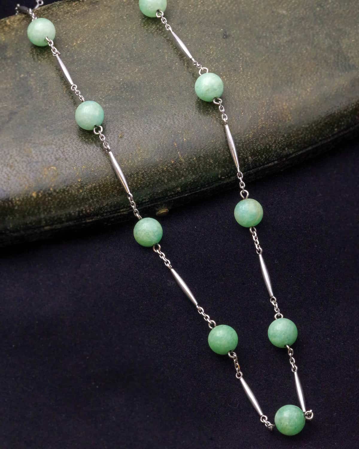 Amazonite pearl long silver necklace