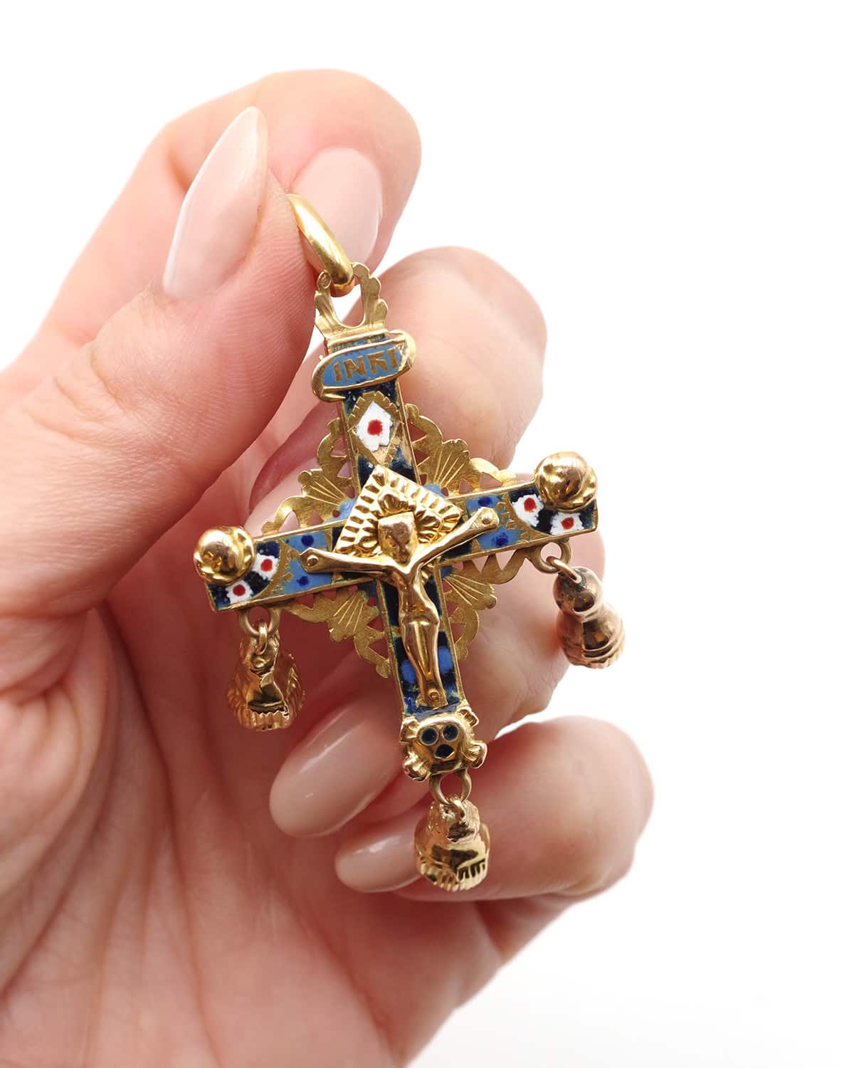 Victorian enamel gold cross pendant