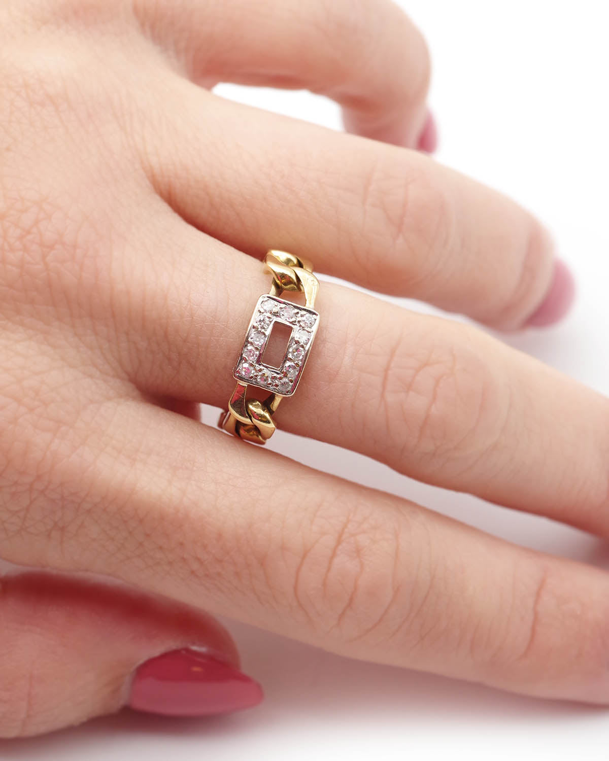 Bague chaine gourmette diamants