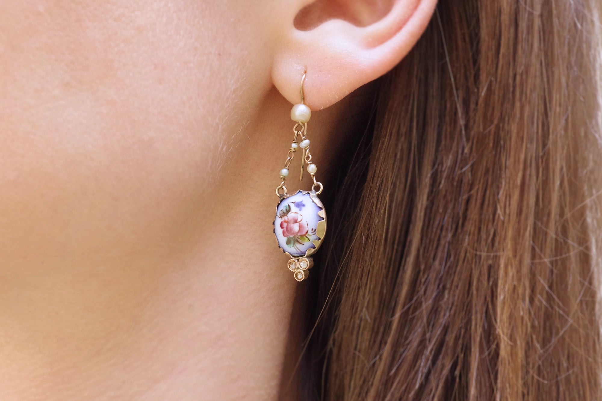 Diamond pearl earrings