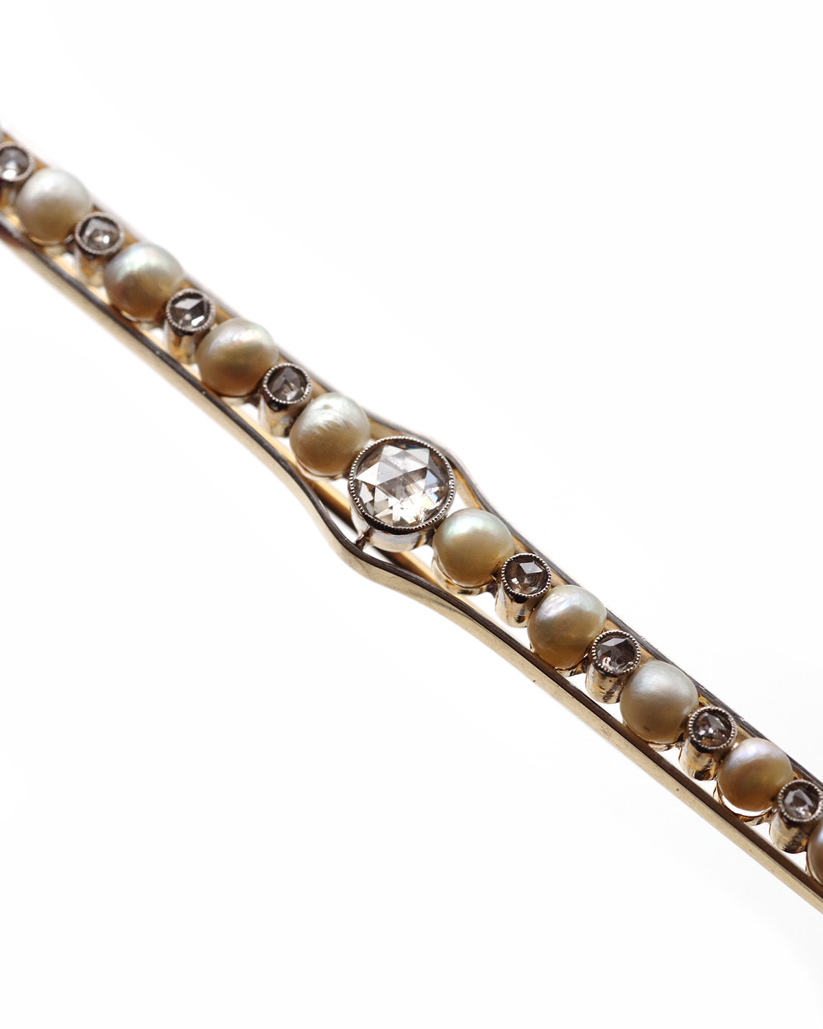 Diamond and pearl line brooch