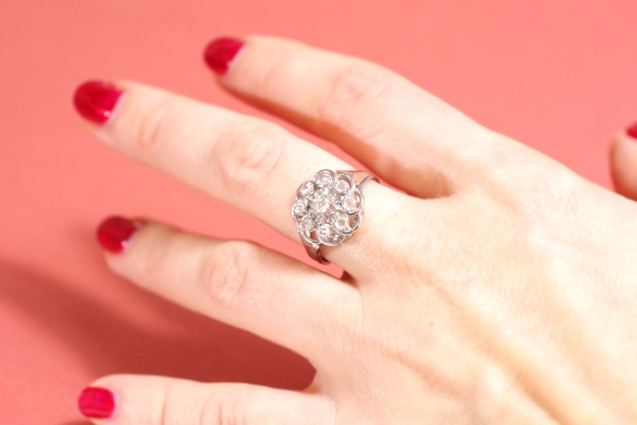 flower cluster ring set with diamonds