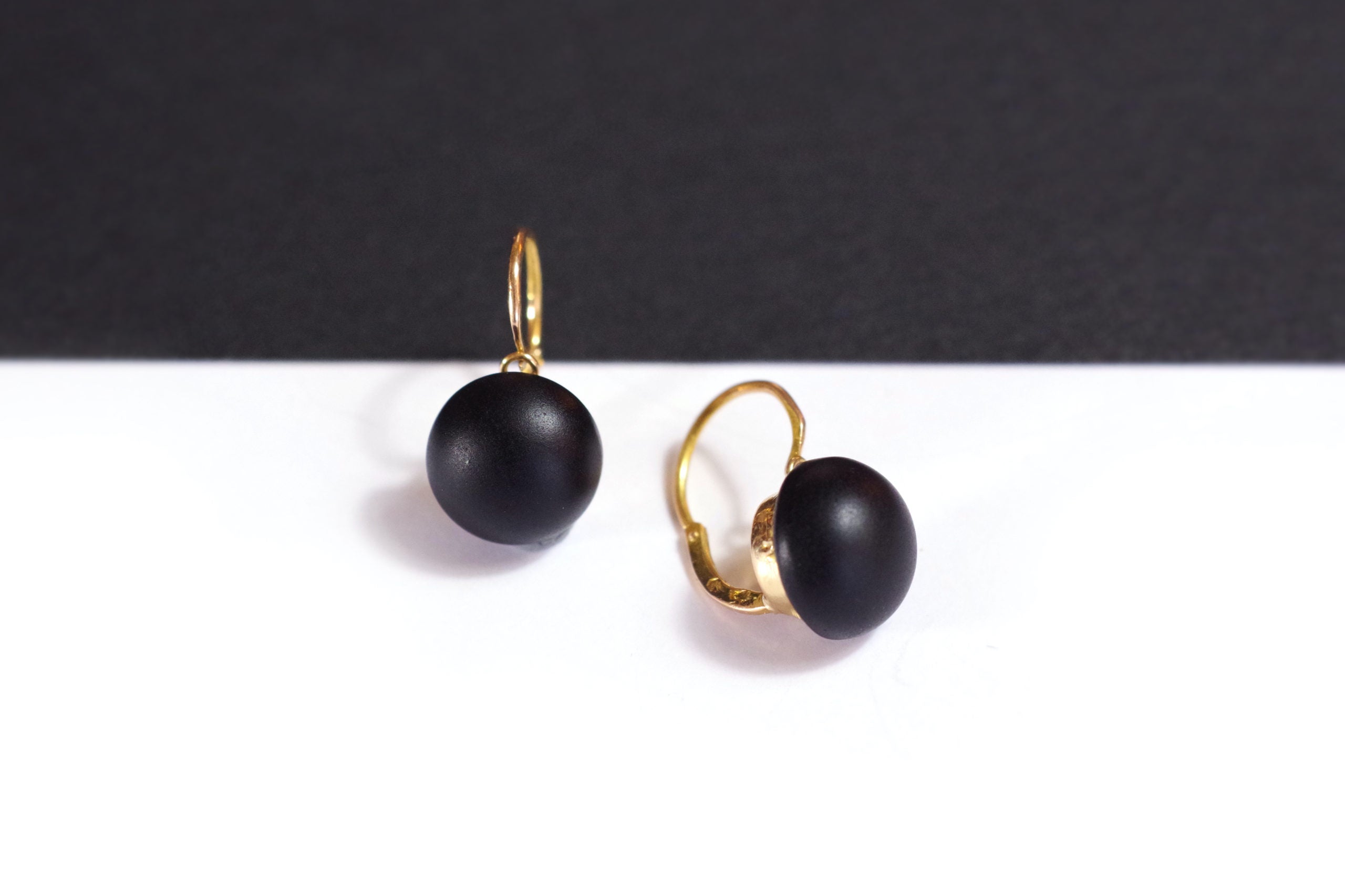 antique mourning earrings sleepers in gold