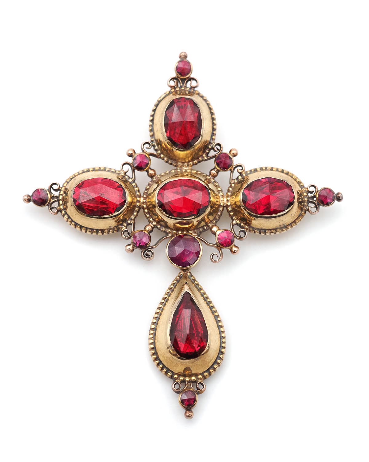 Perpignan garnet gold cross pendant