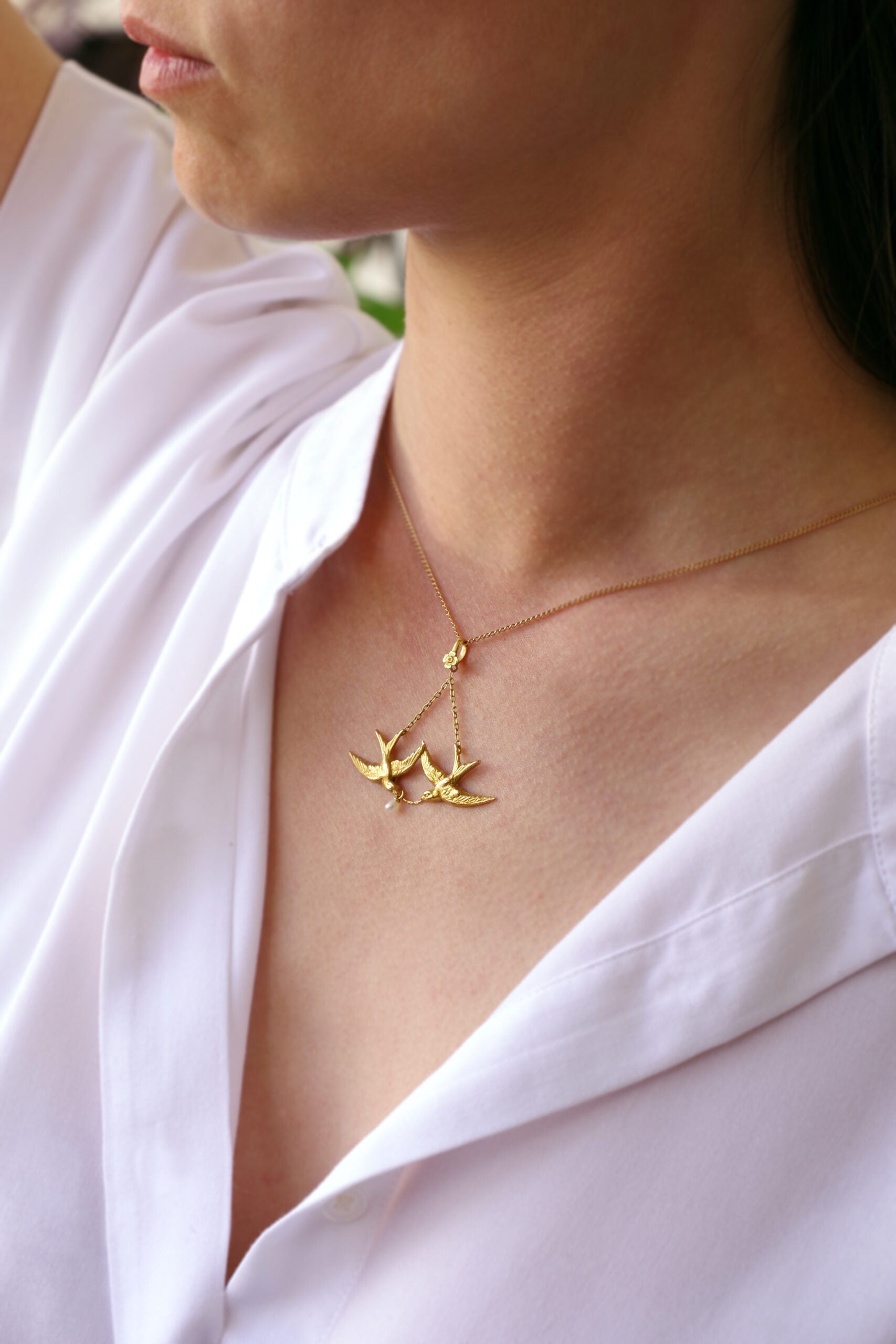 edwardian swallow pendant 1900 necklace gold 18k