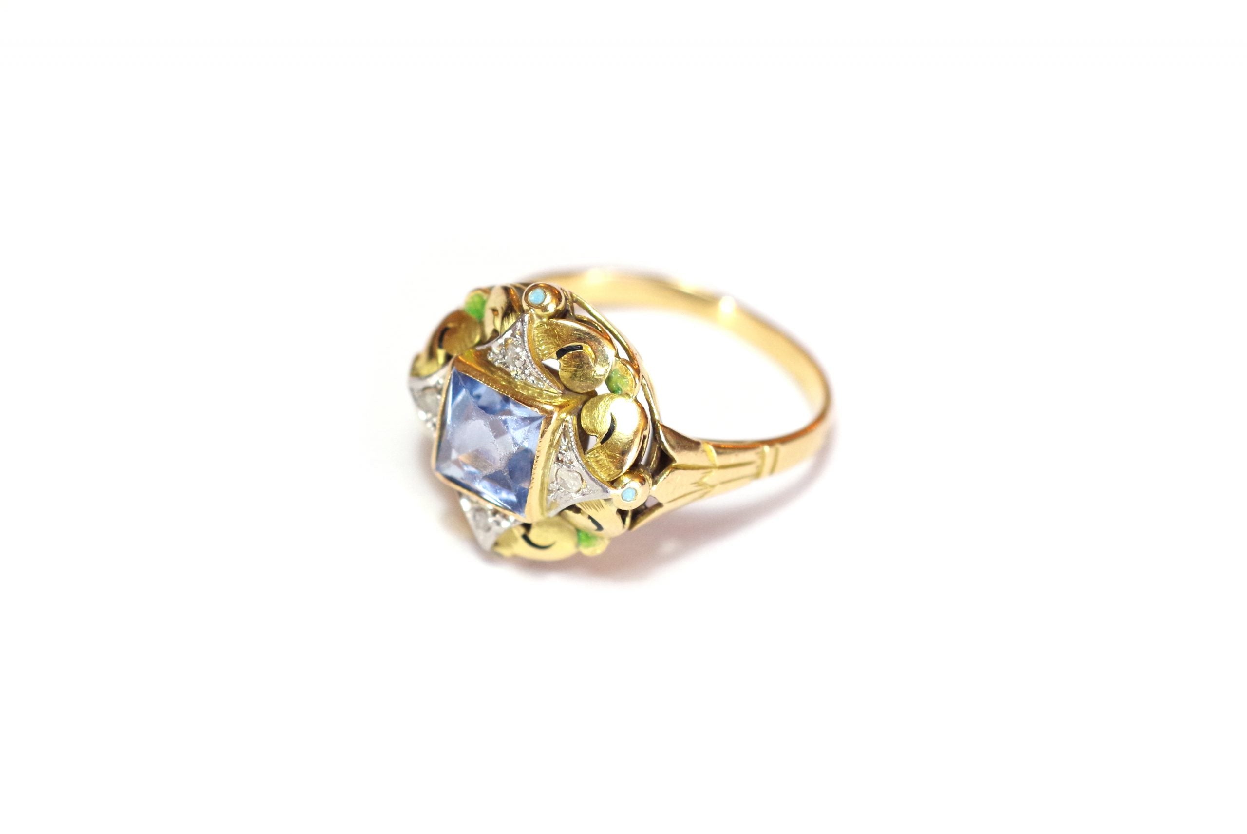 retro blue spinel ring in gold