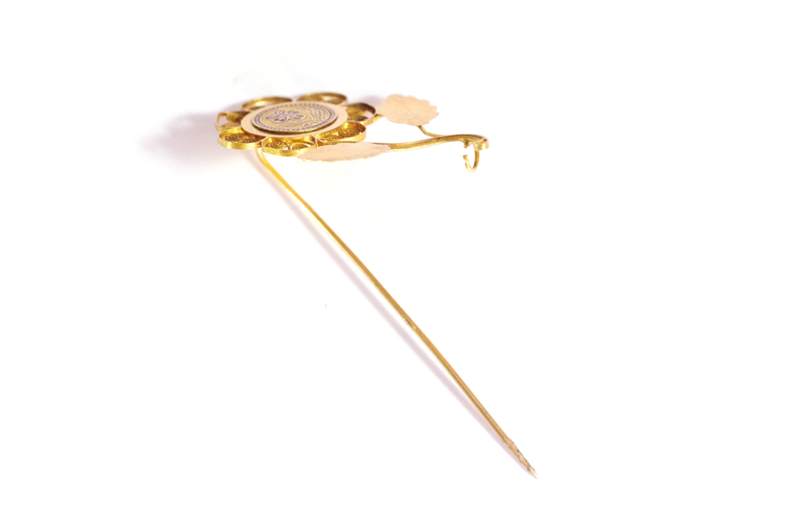 flower enamelled pin in gold