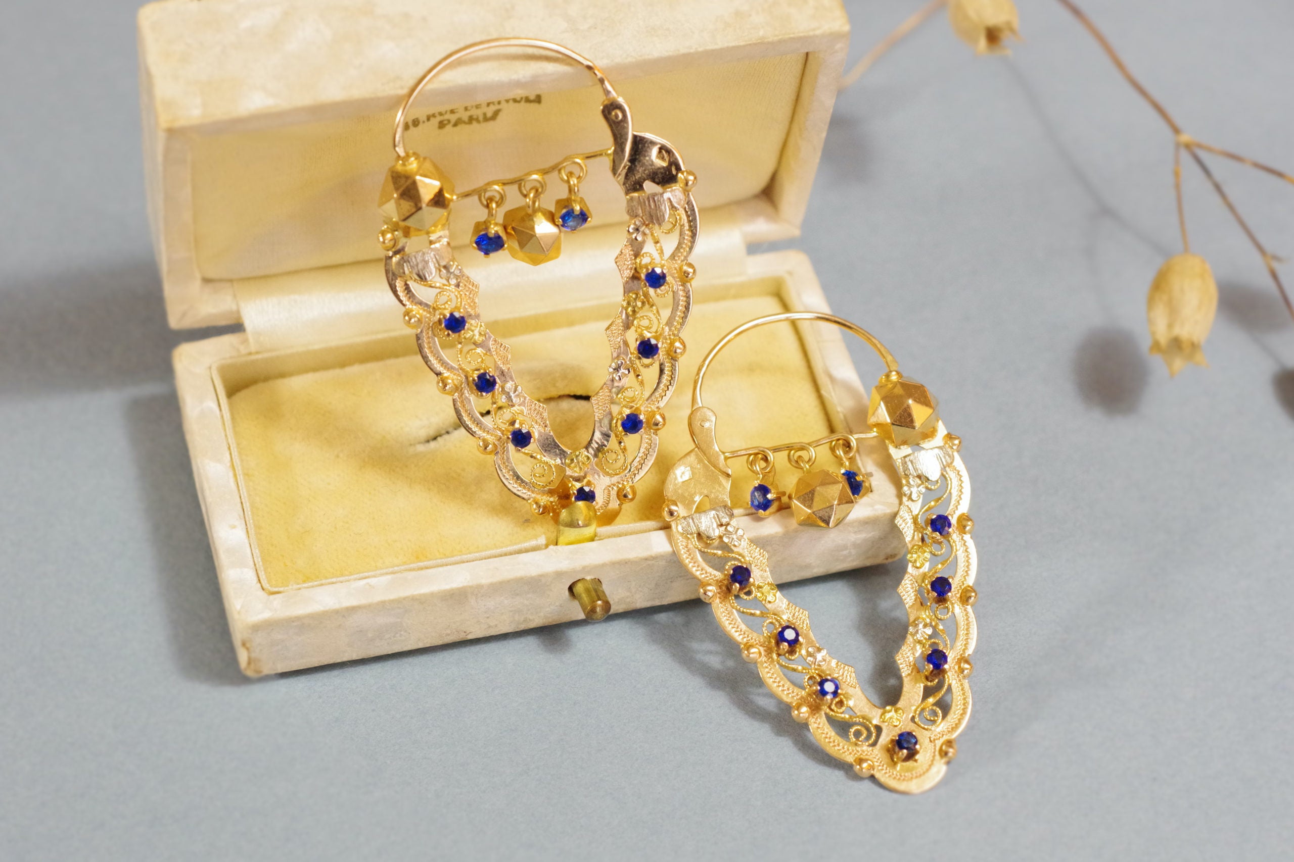 sapphire hoop earrings in gold