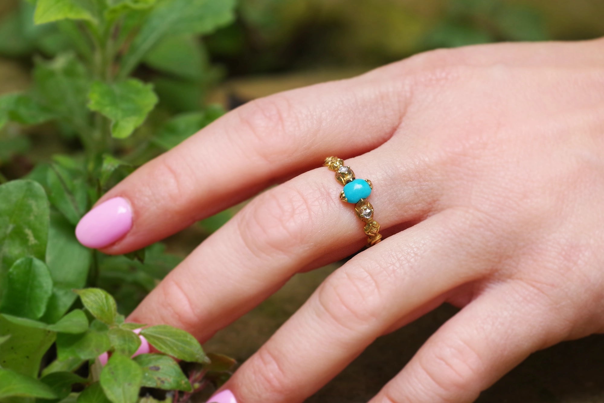 bague diamants turquoise ancienne en or