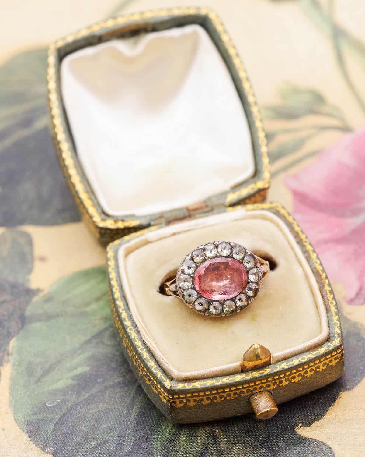 Georgian pink paste and rhistone ring