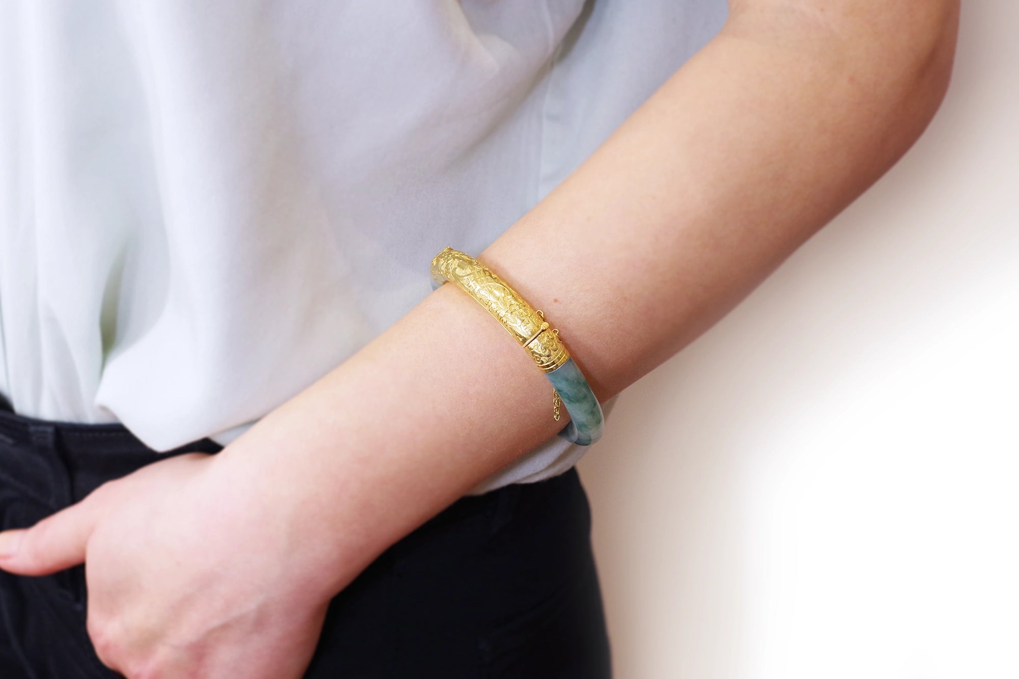 jade bangle bracelet in gold