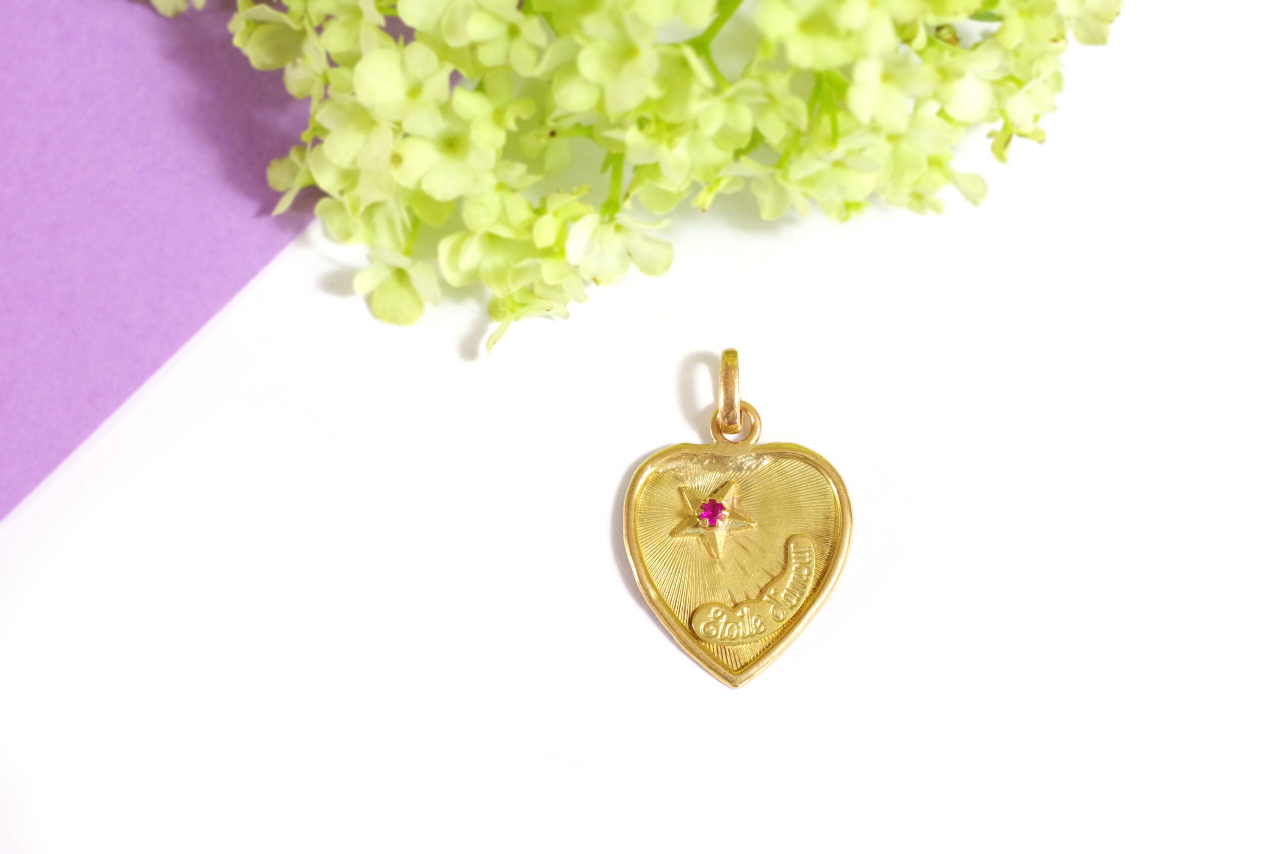 vintage love medal in gold and ruby