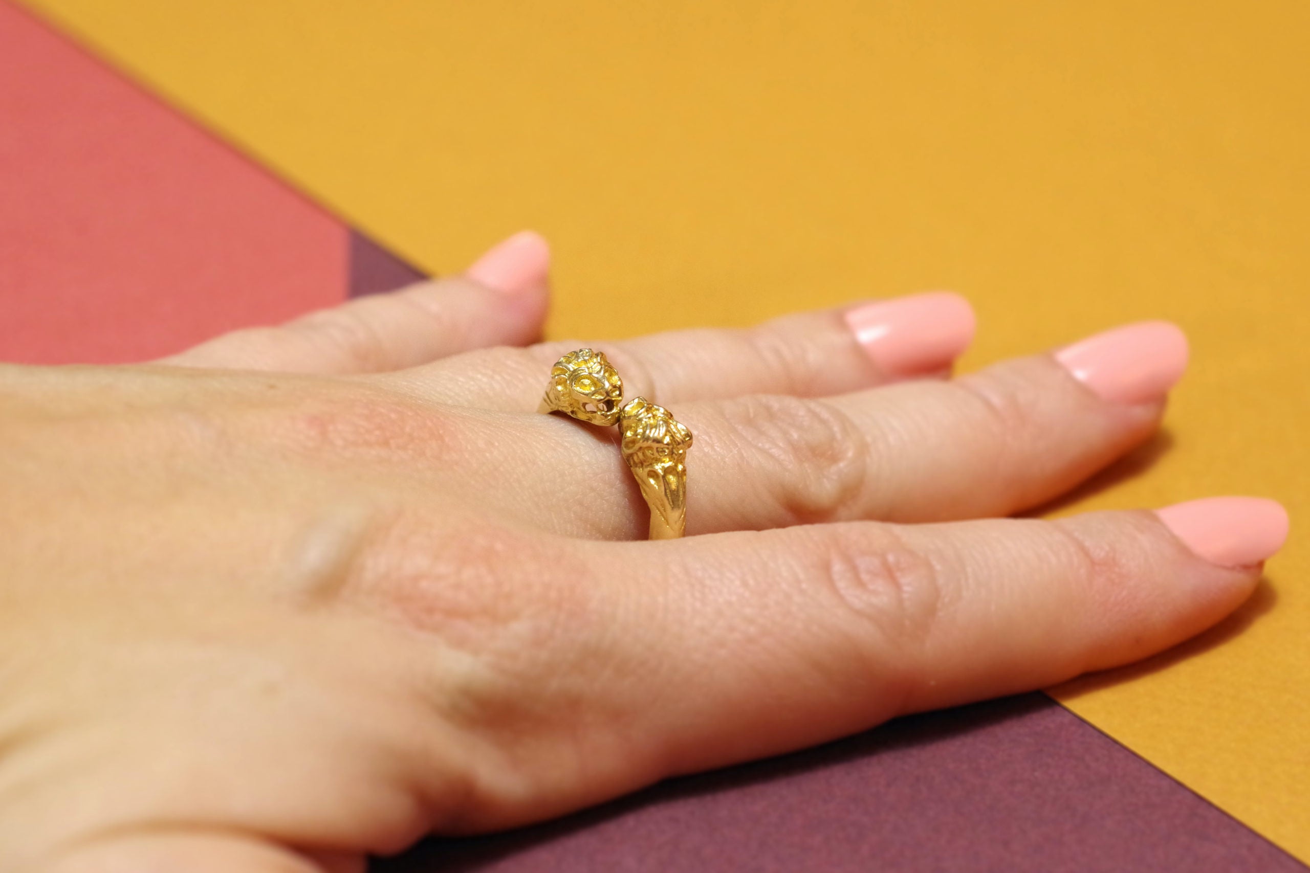 bague tete de lion or 14k