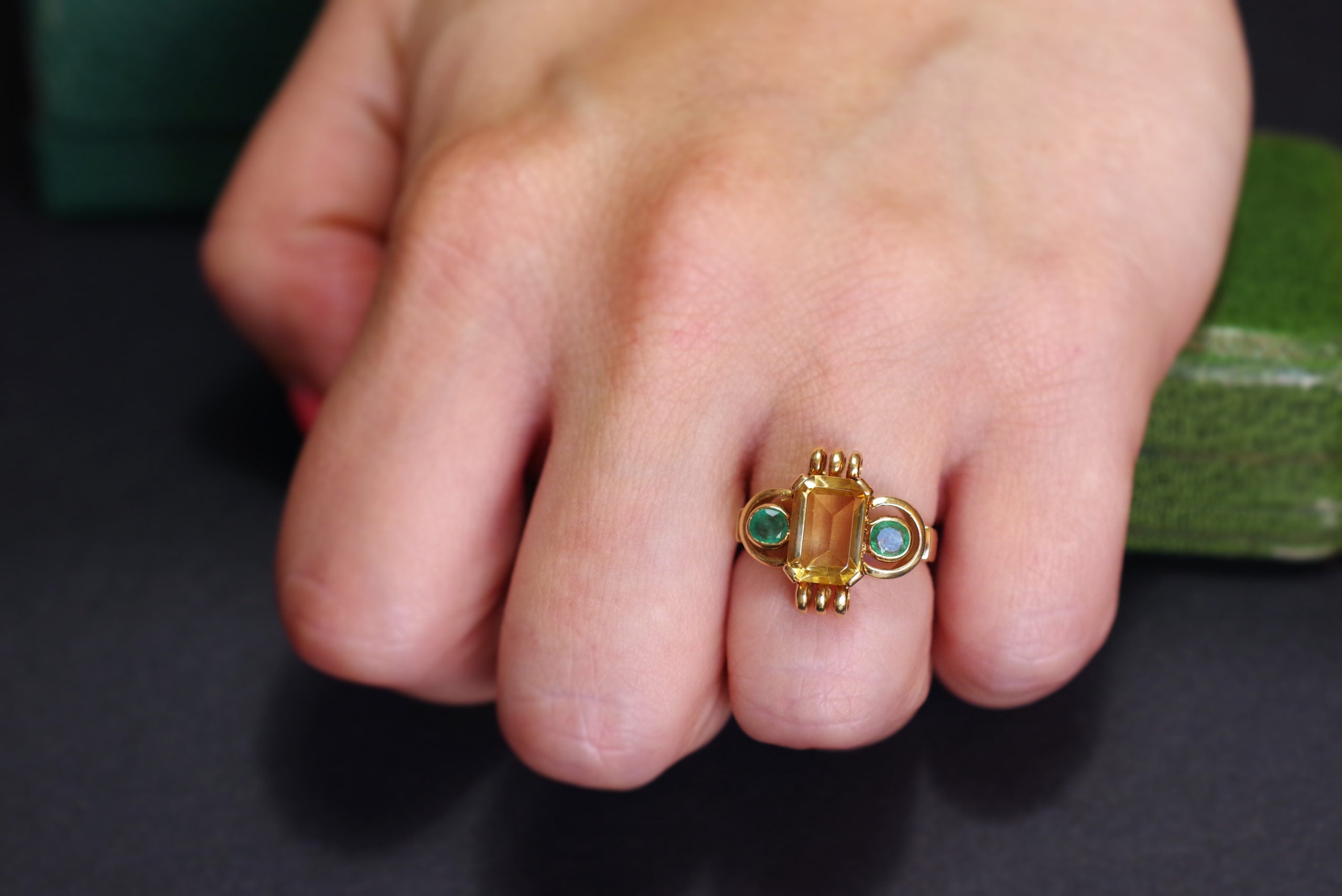 bague vintage en or 14k emerald citrine