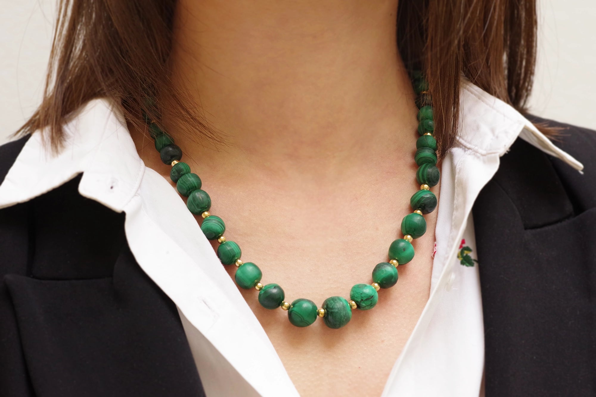 Gold malachite pearl necklace