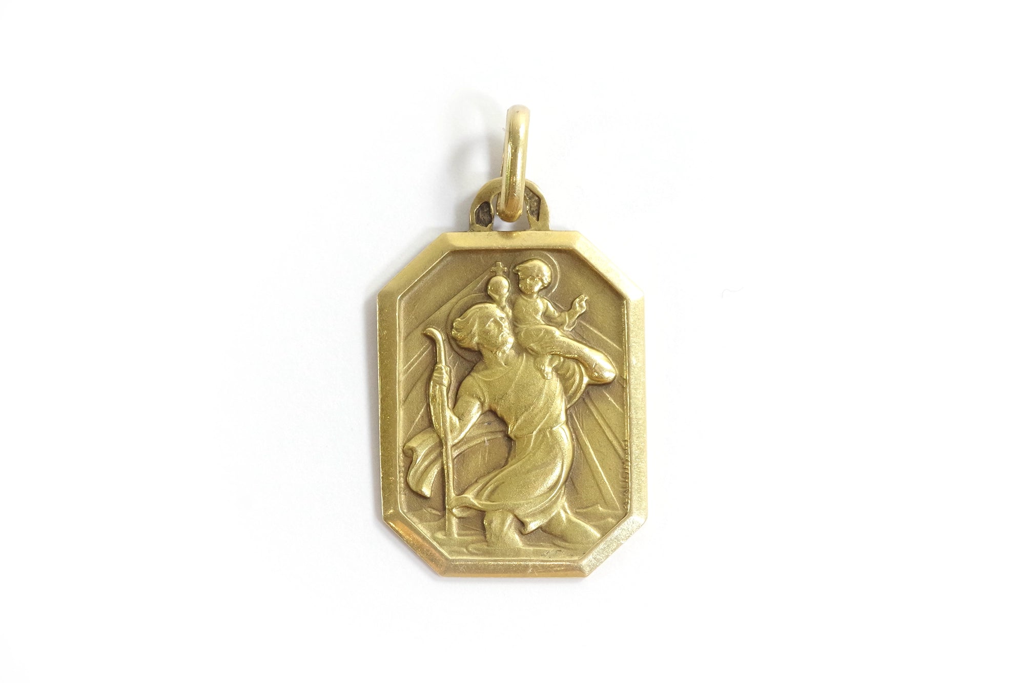 antique religious medal christophe in gold