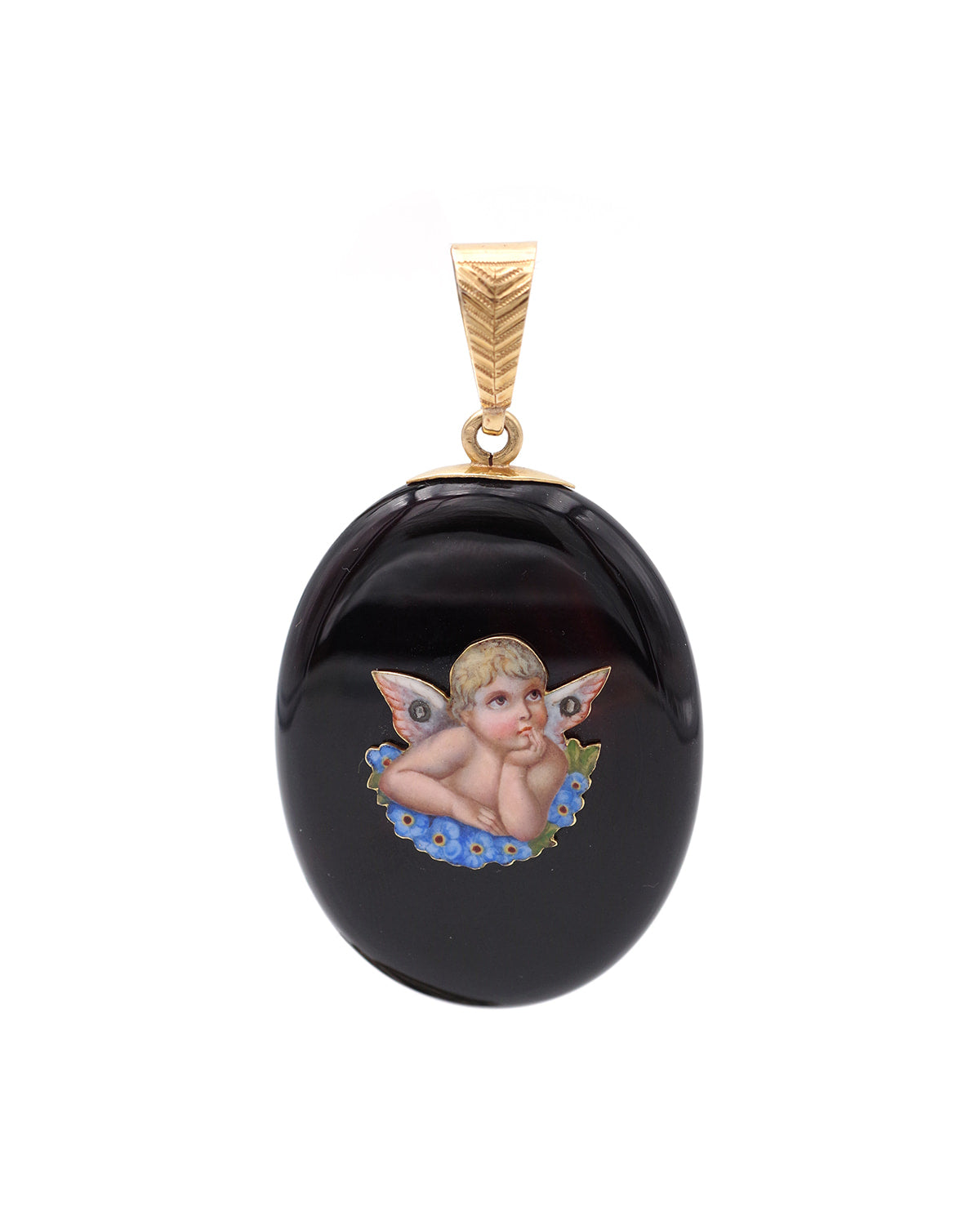 Medaillon onyx ange et fleurs