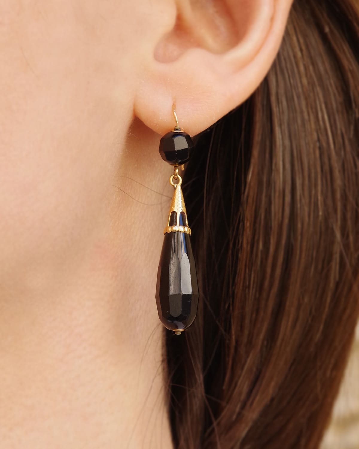 gold black drop earrings