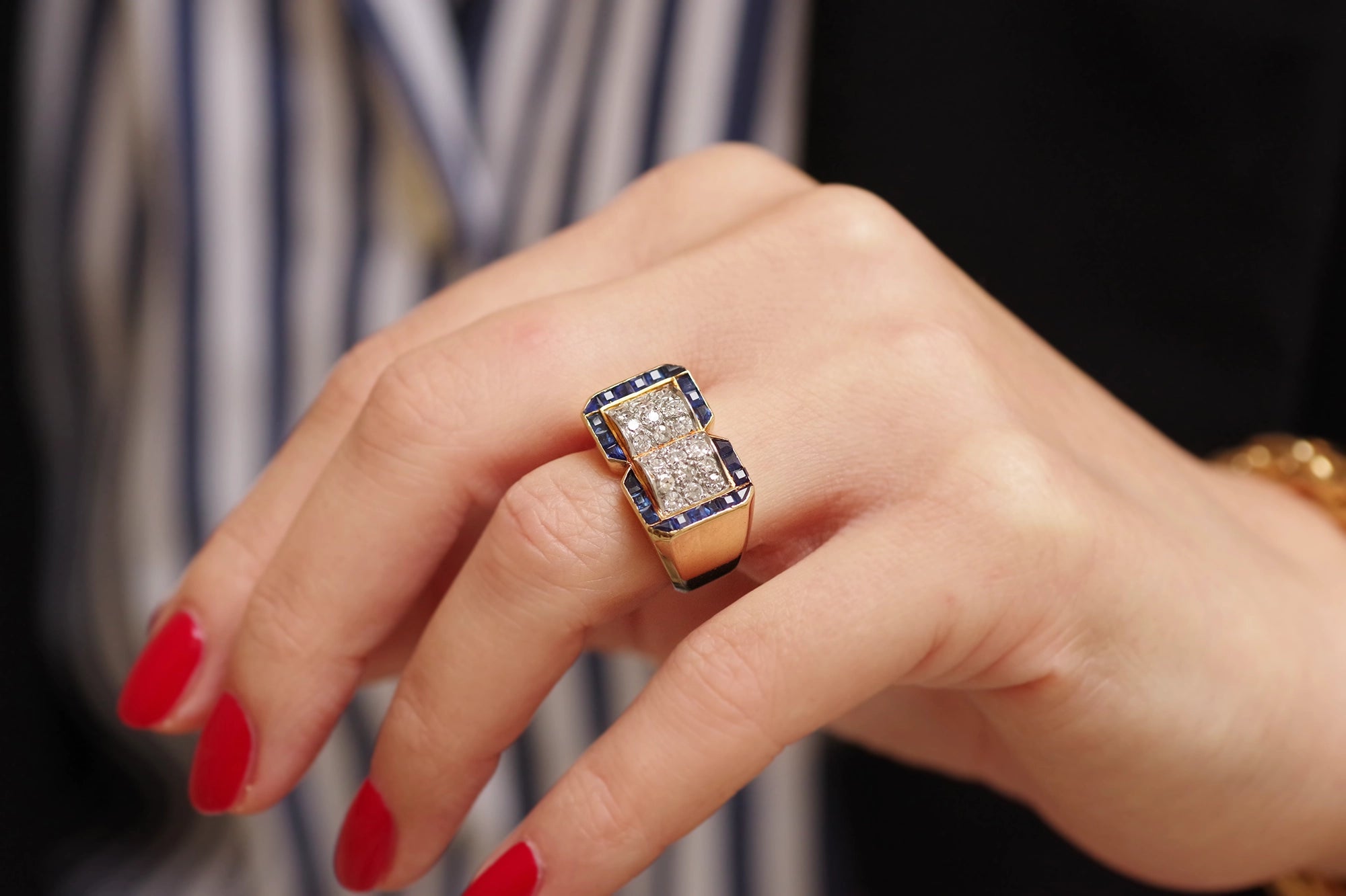 tank ring with diamonds and sapphires