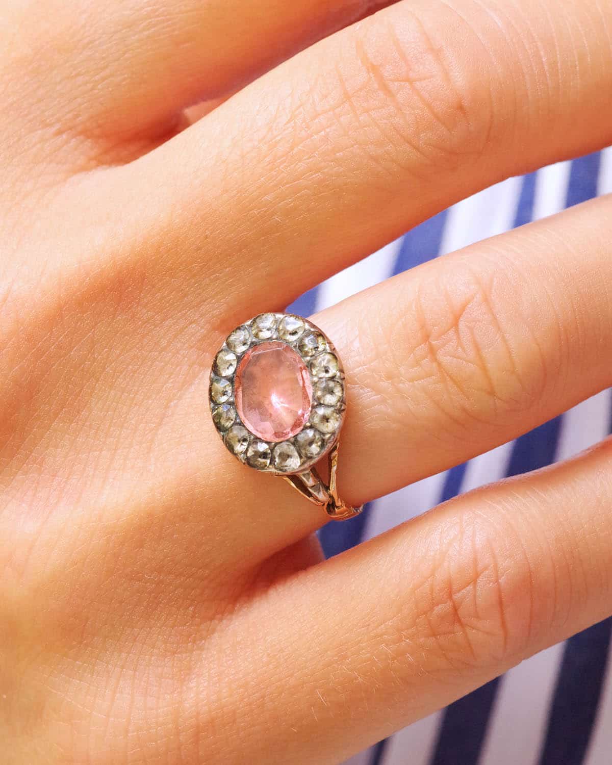 Georgian pink paste ring in gold and silver