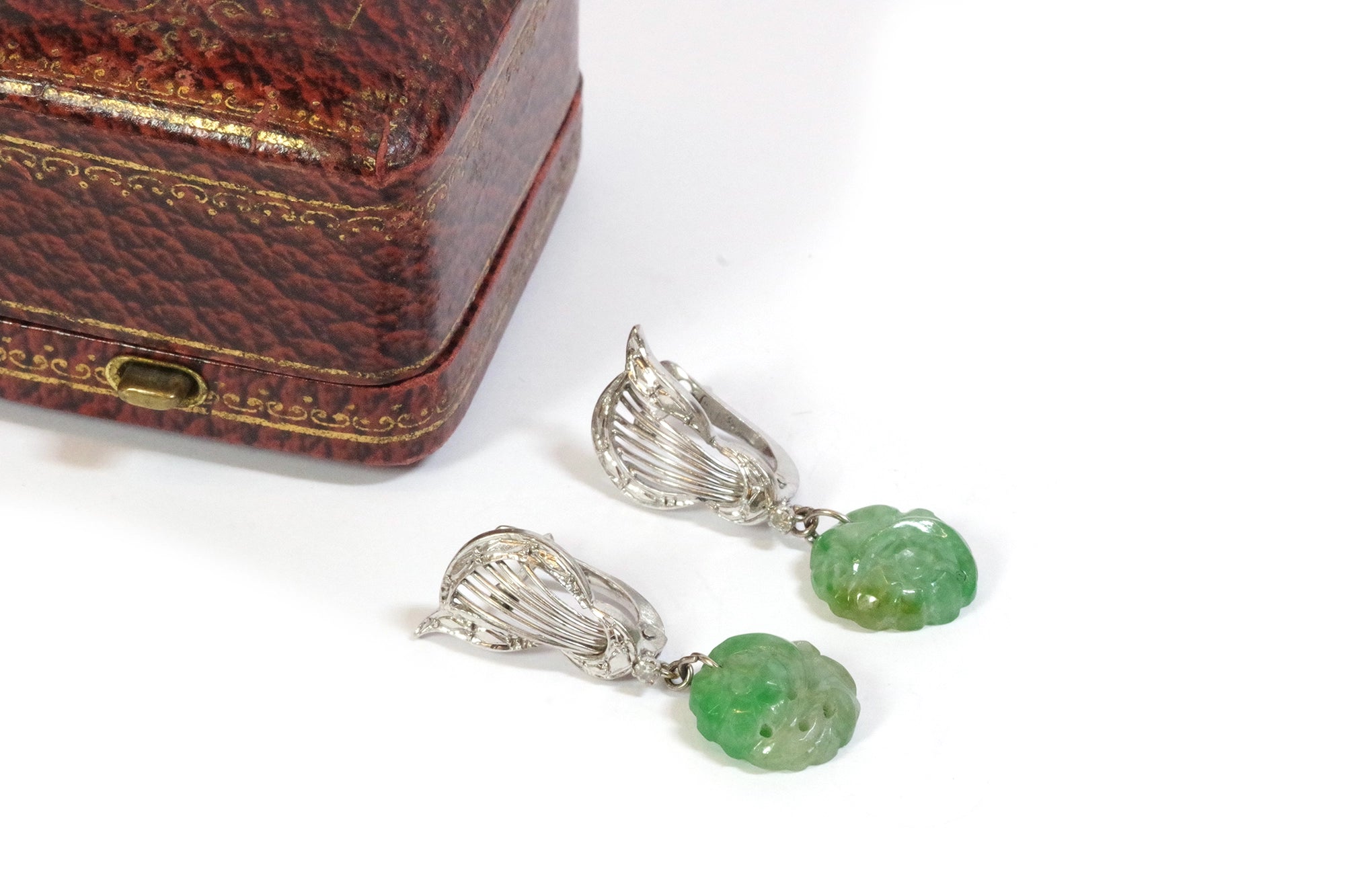 Diamond jade earrings in white gold