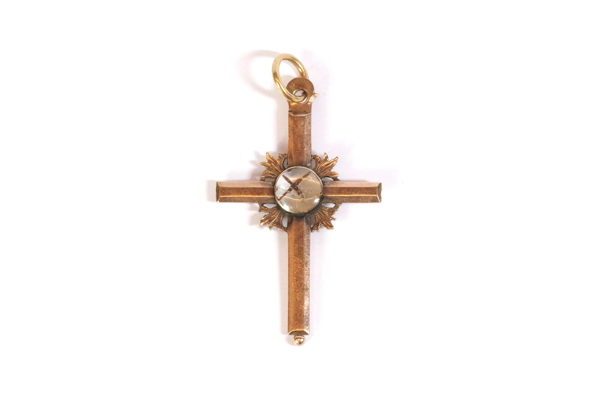 gold cross reliquary pendant