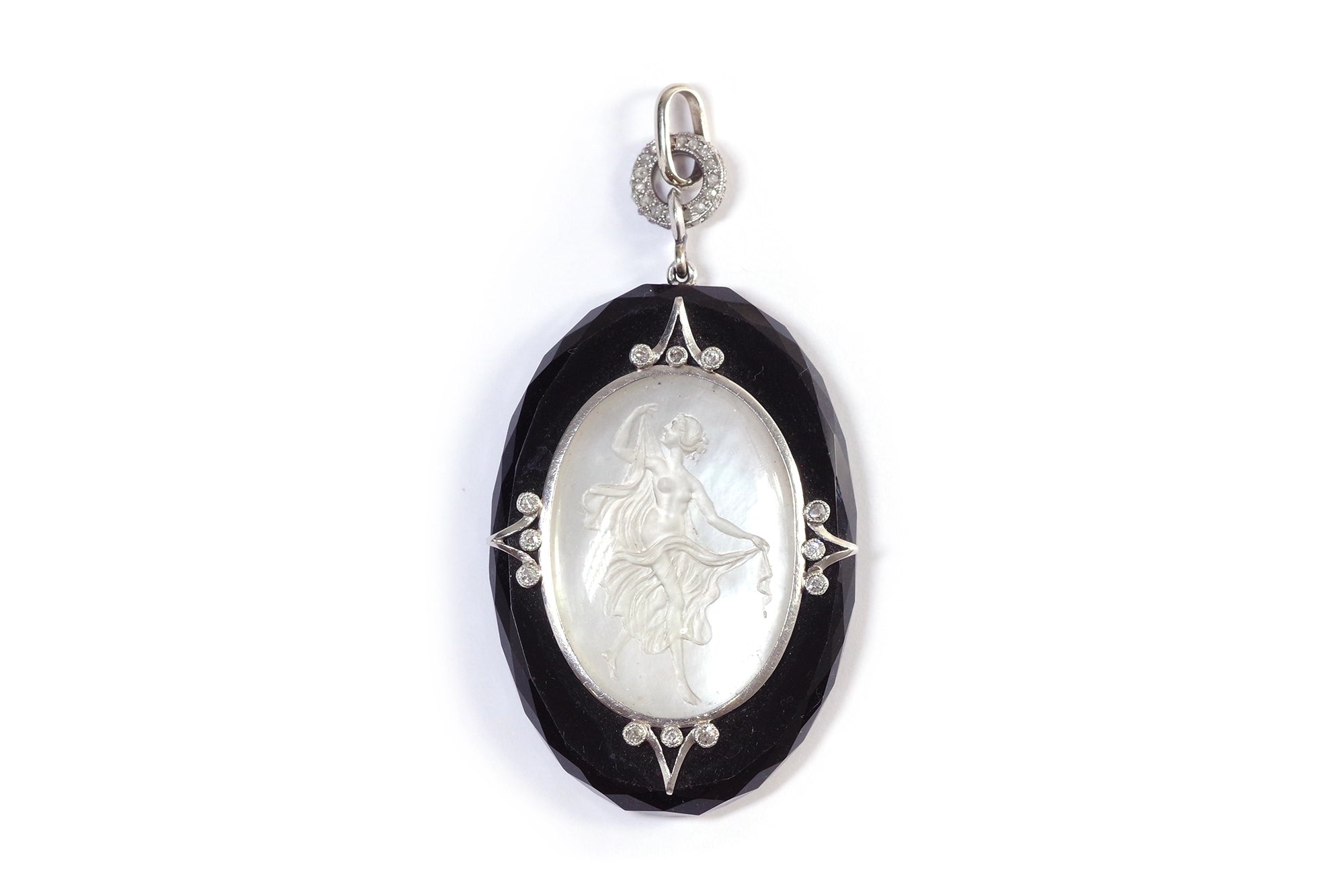 Pendentif Art Deco onyx diamants