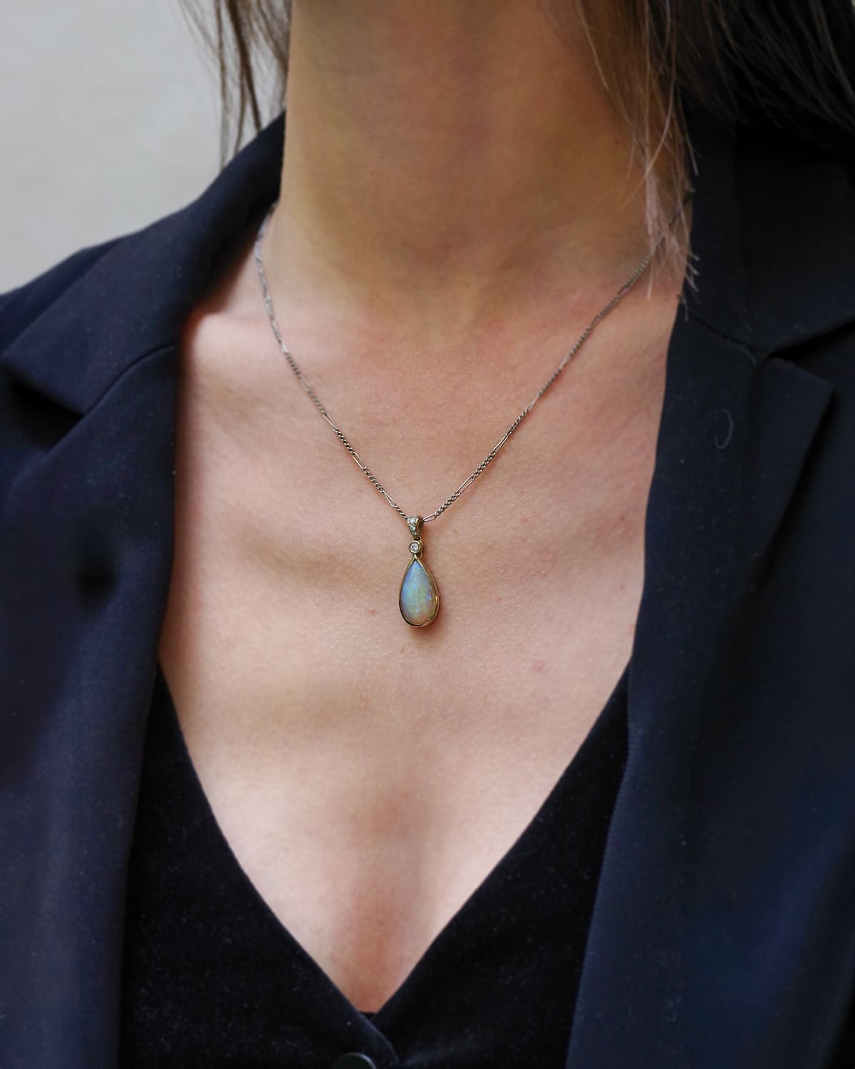 Opal diamond pendant