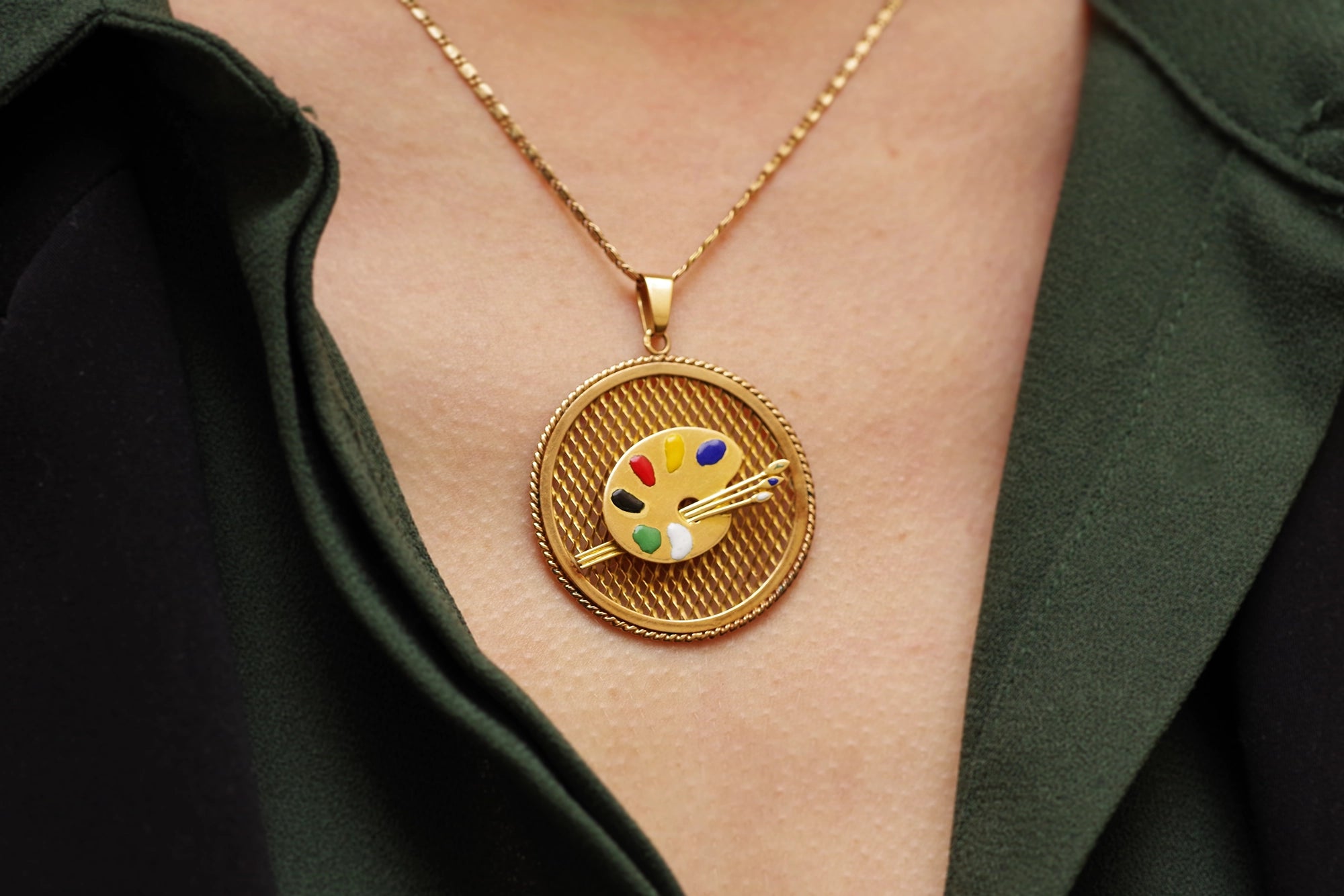 vintage enamel painter's palette pendant