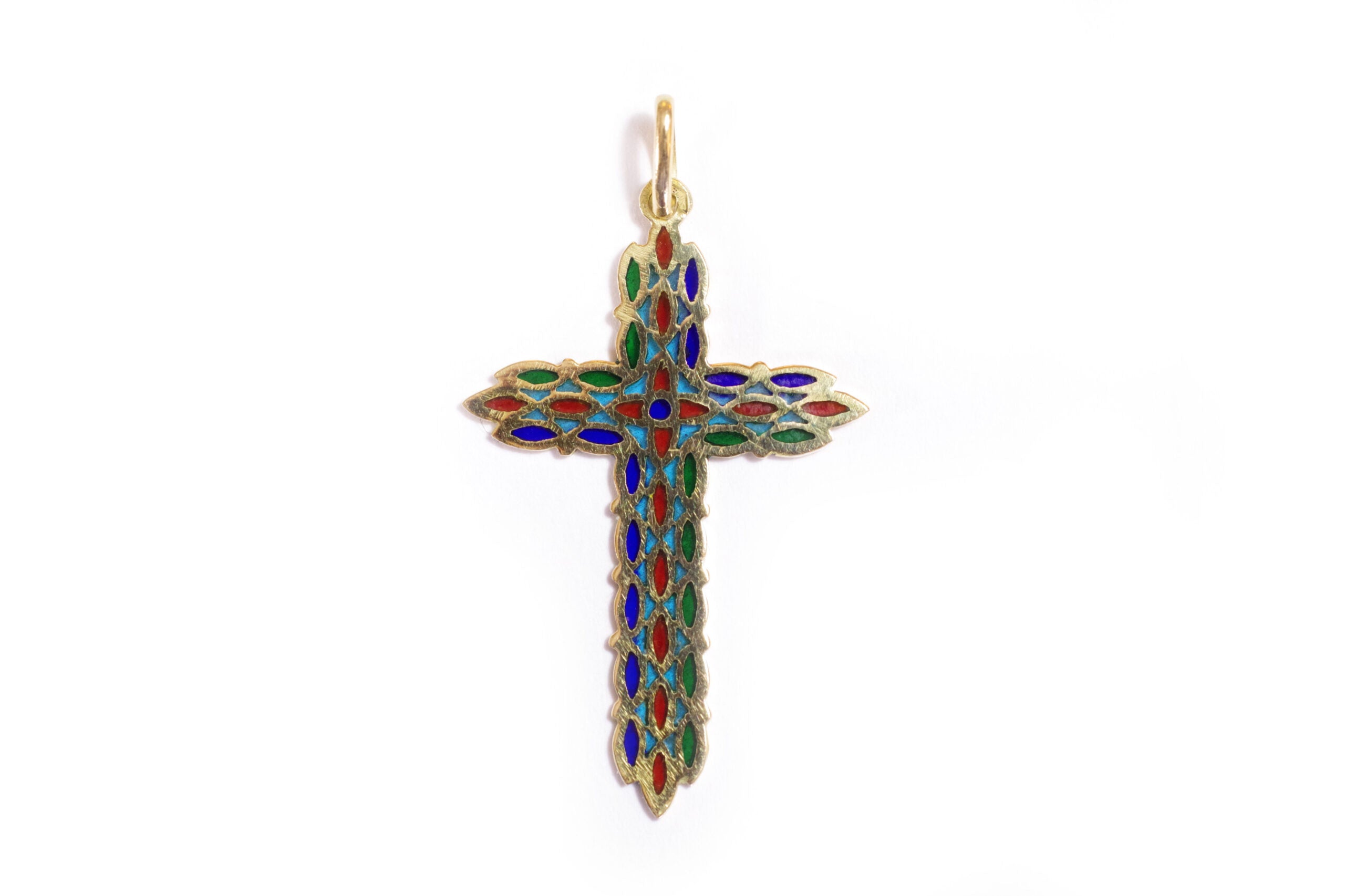 Plique a jour enamel cross pendant