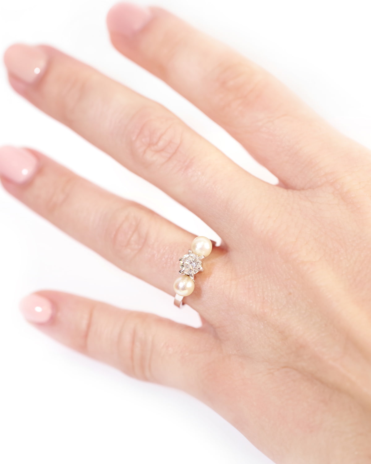 Vintage diamond pearl trilogy ring