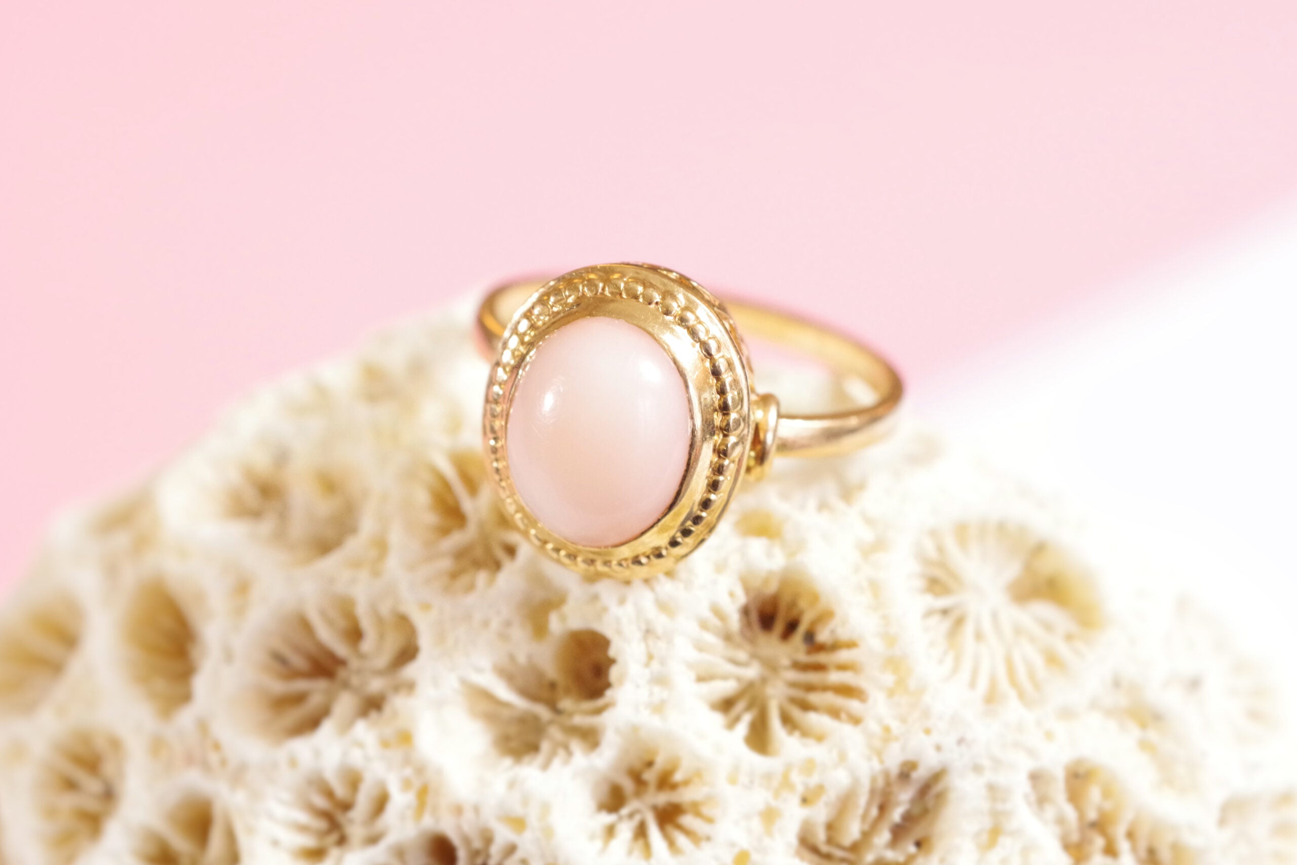 vintage angel skin coral ring