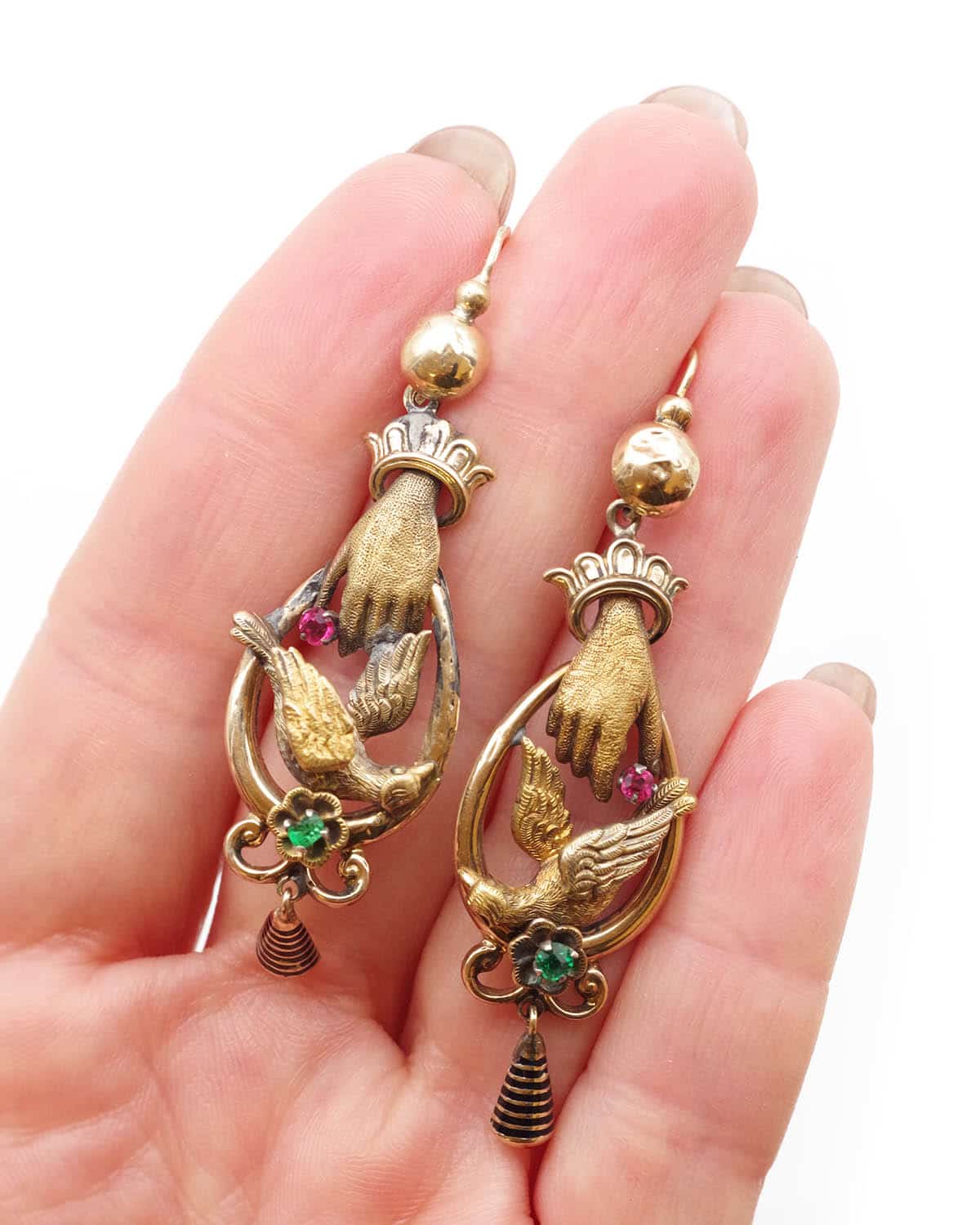 Dove and hands earrings
