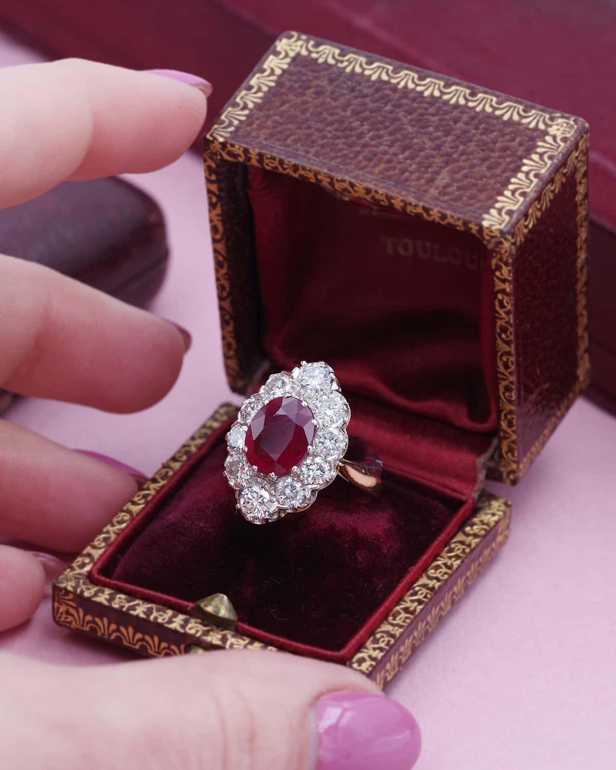 Vintage diamond ruby cluster ring