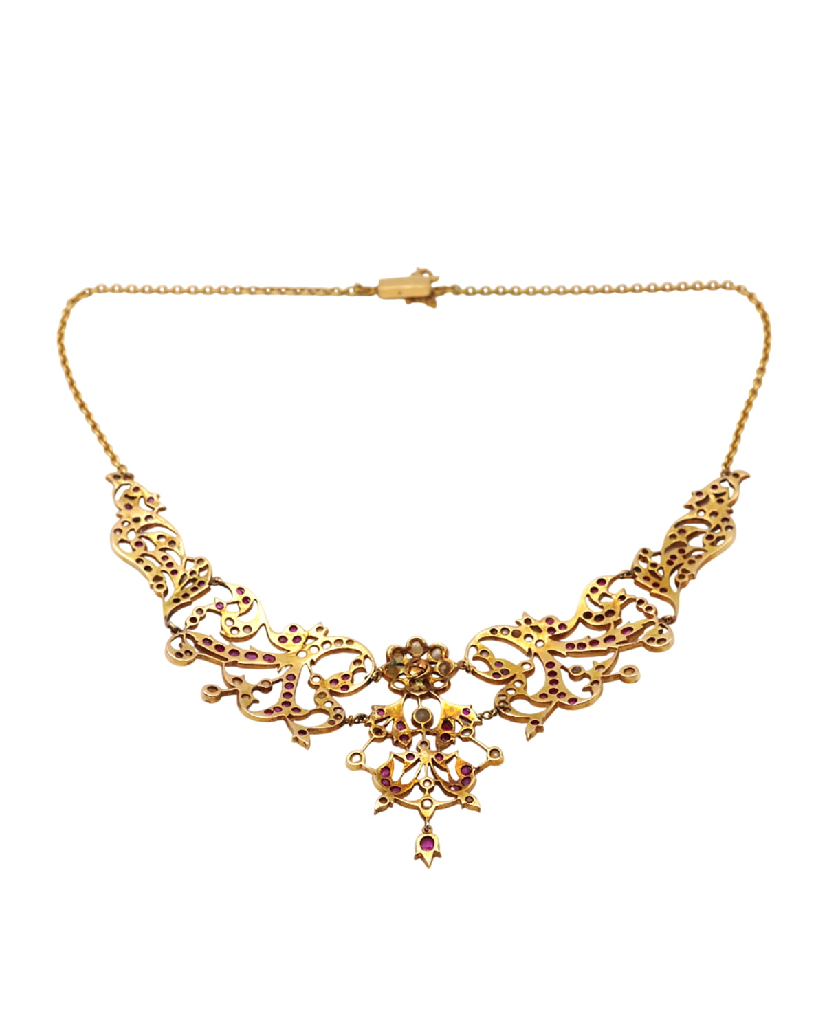 Collier plastron rubis et perles fines