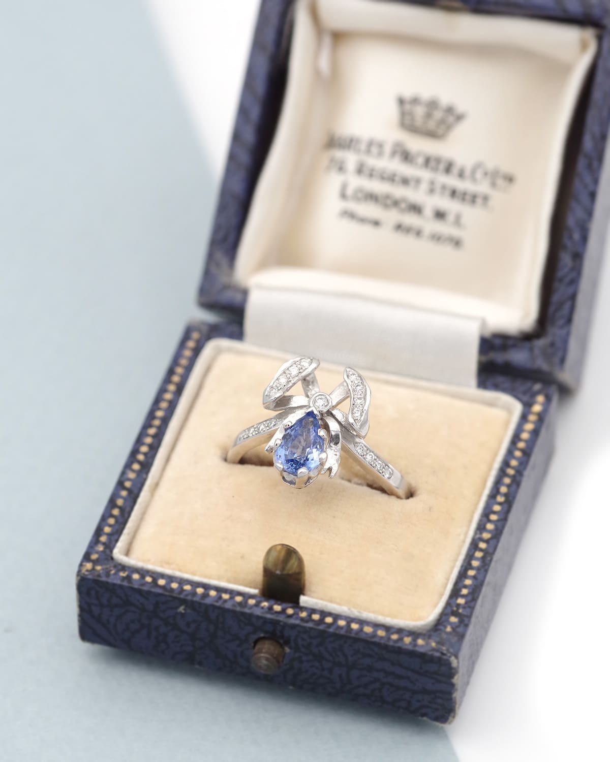 Pear-cut sapphire bow ring