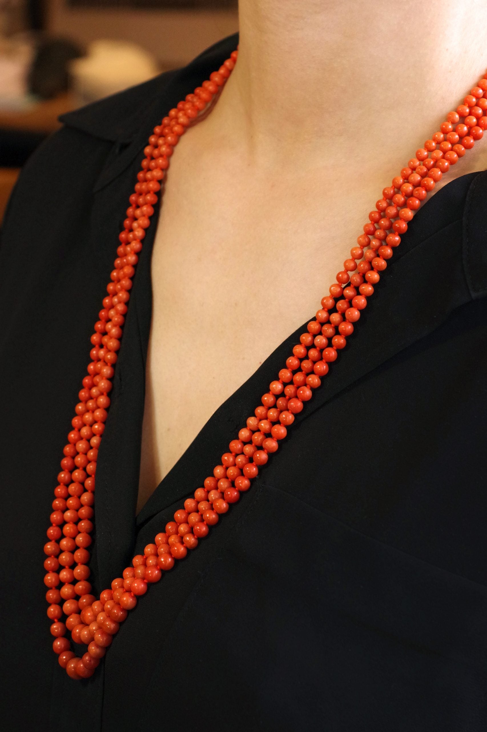 sautoir art deco perles de corail