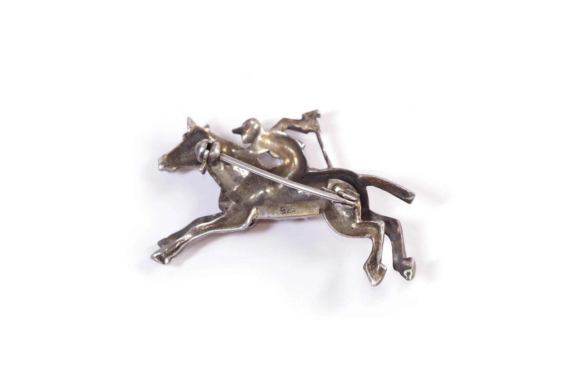 broche art deco jockey en argent