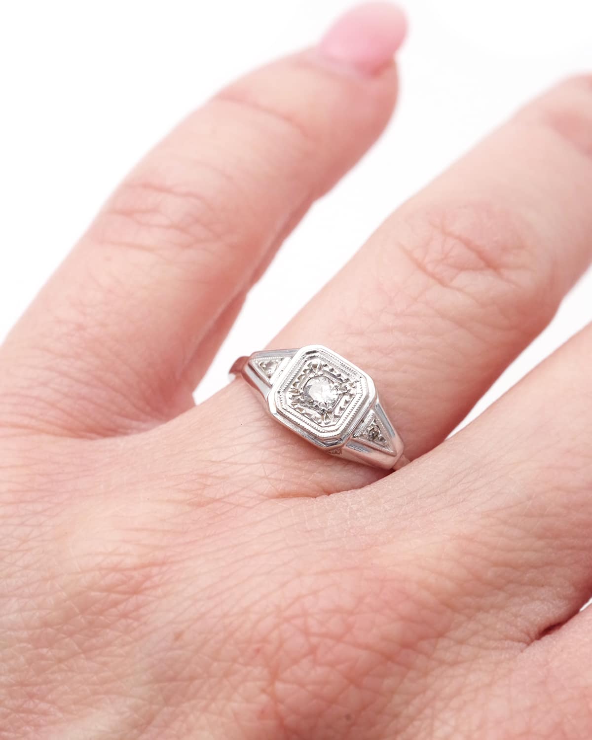 bague solitaire art deco en platine